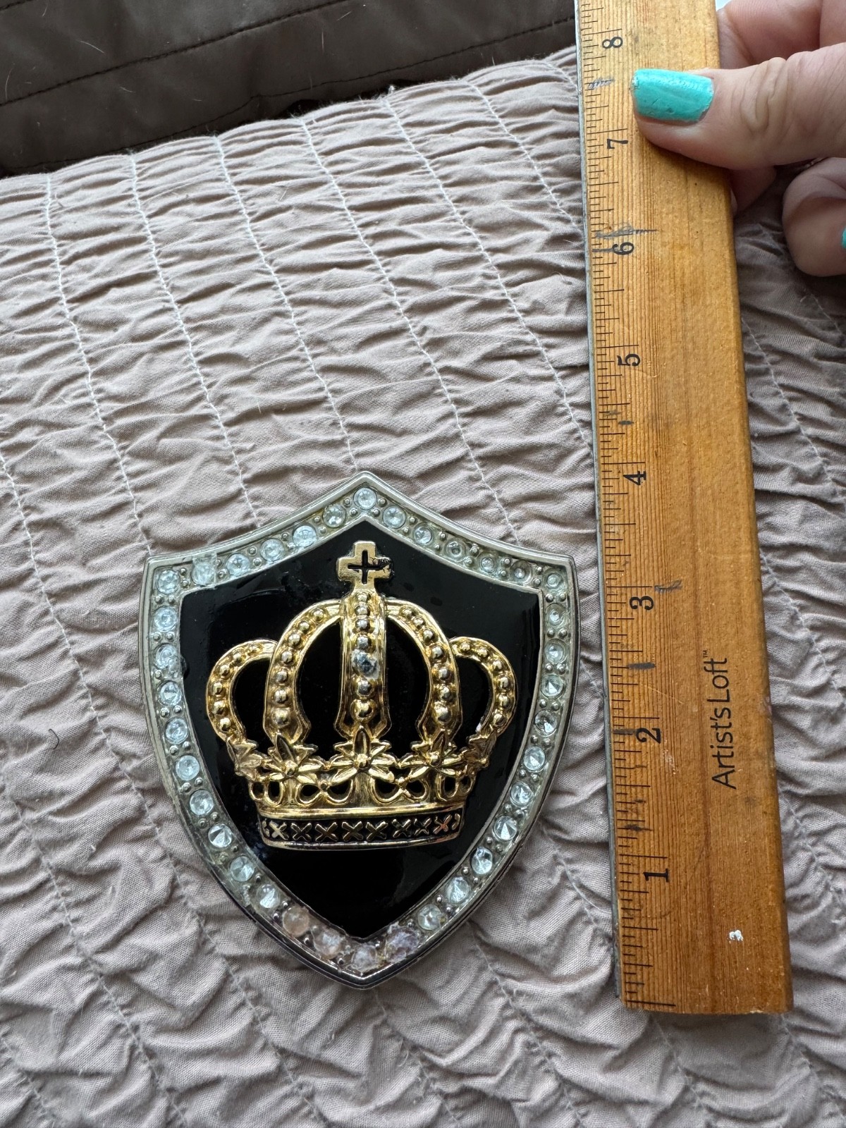 BeltBuckle Crown Shield Royal Cross Gold Black Silver Rhinestone Italia FreeShip