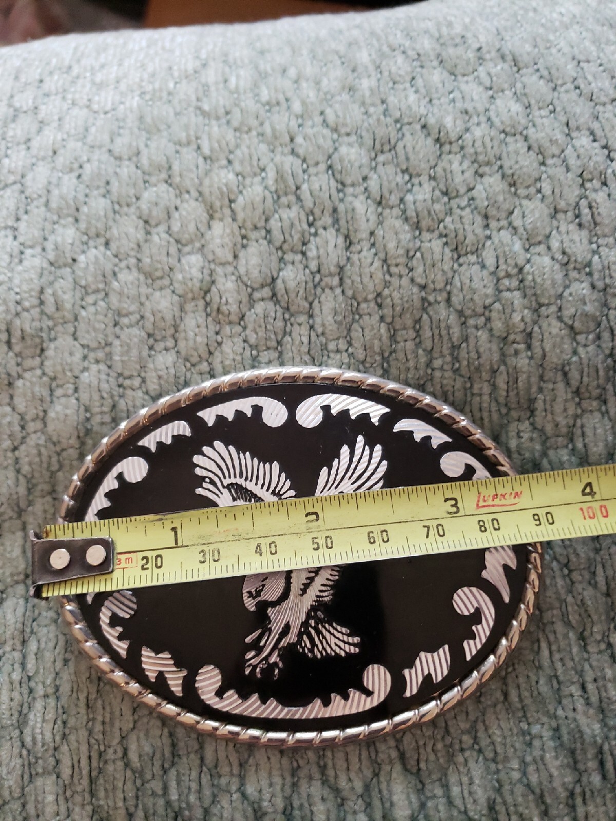 Vintage belt buckle black silvertone eagle W u.s.a.