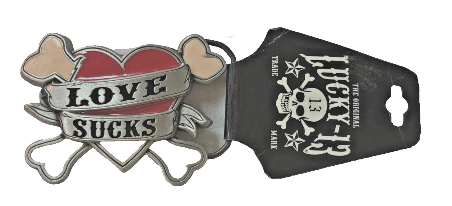 Lucky 13 Belt Buckle Love Sucks Text New Original Officially Licensed Men Women