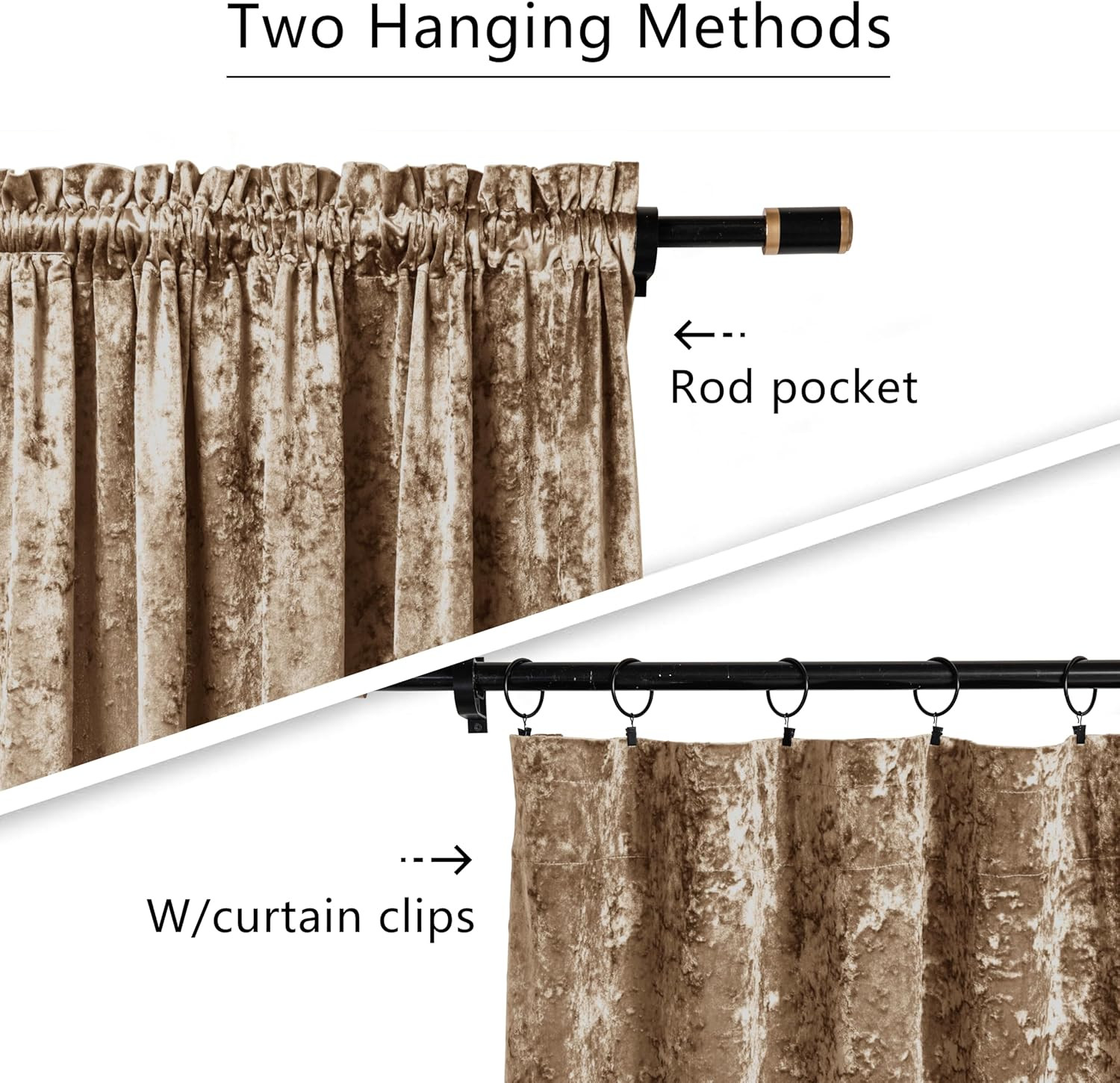 Amber Beige Crushed Velvet Curtains with Rod Pocket Luxurious Thermal Insulation