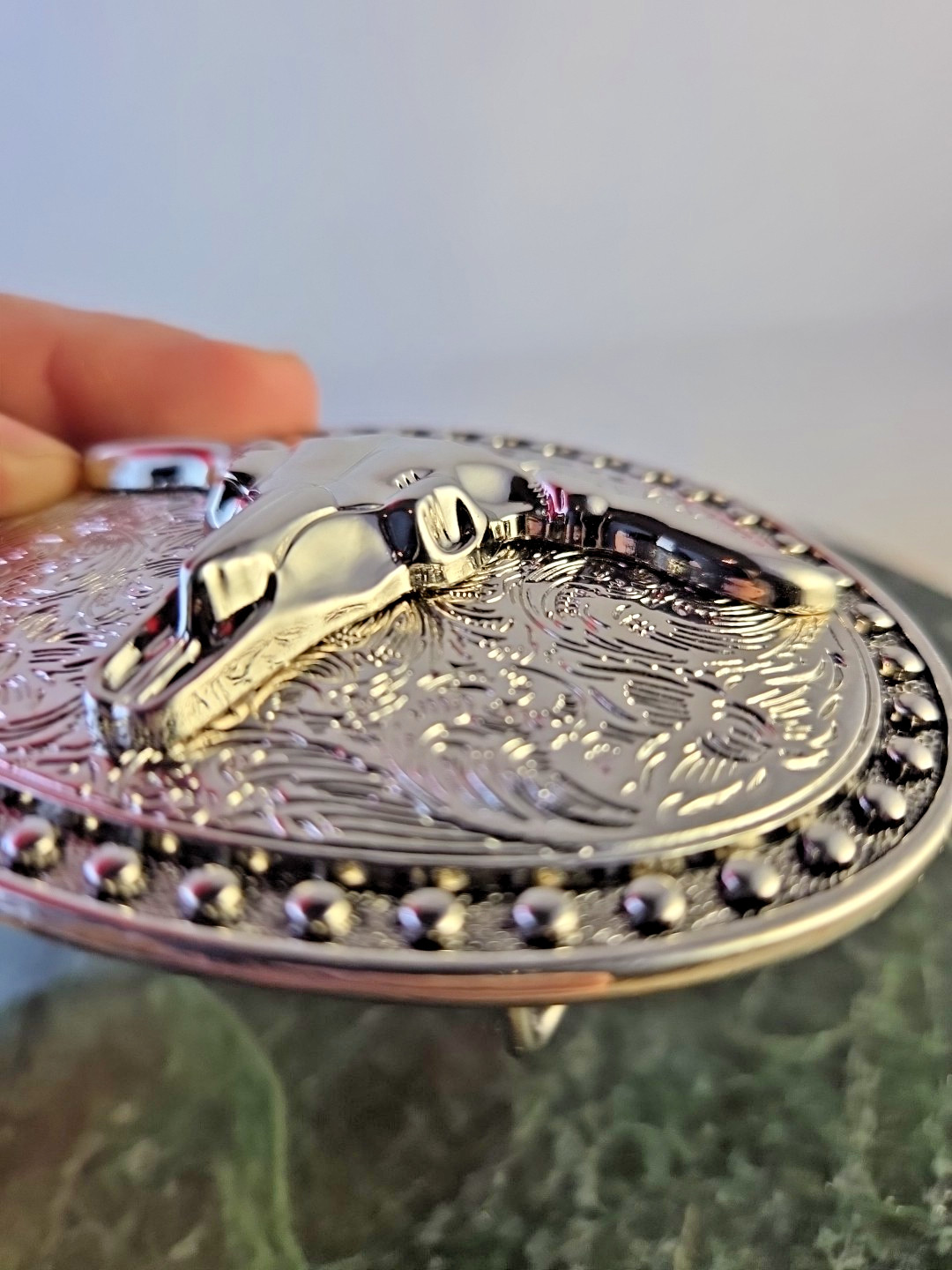 Vintage Western Longhorn Bull Cow Skull Belt Buckle – Silver Chrome Rodeo Cowboy