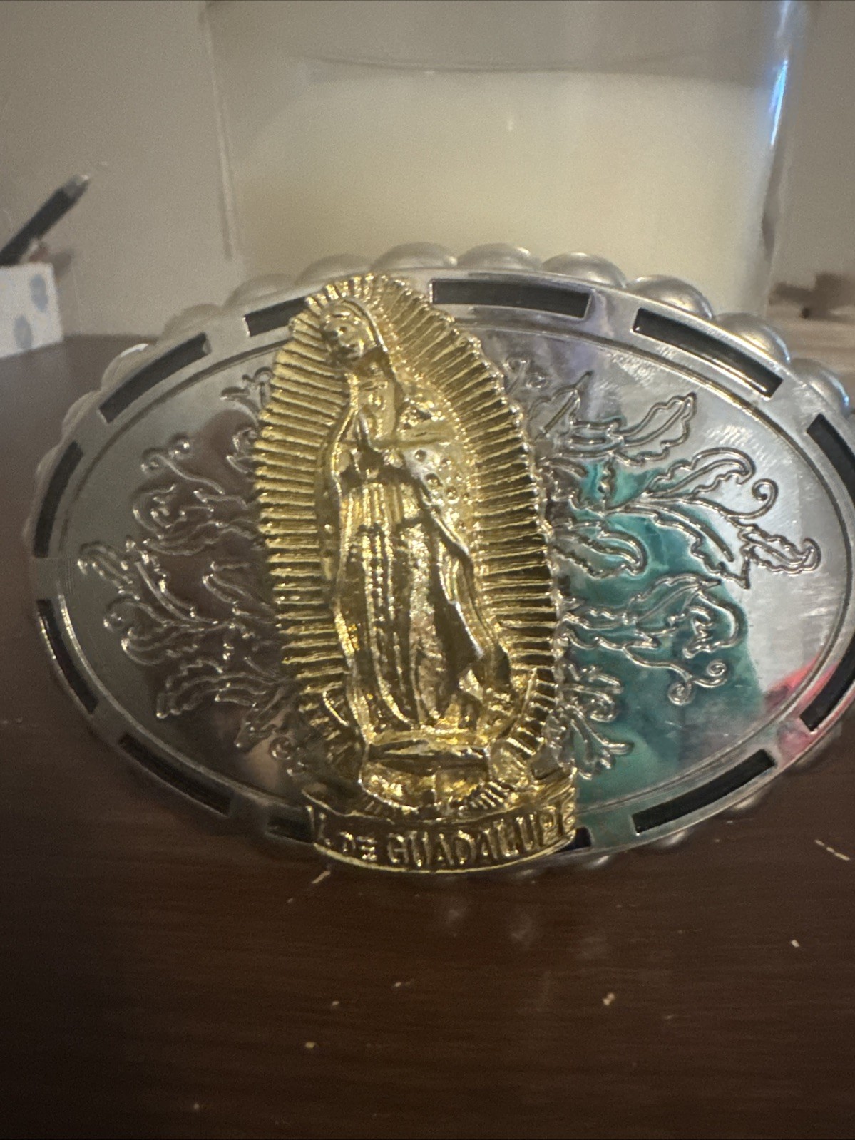 This Is A Silver and Gold-plated Western-style Belt Buckle Featuring an Image In