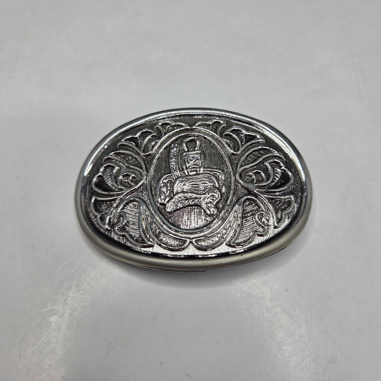 Avon Belt Buckle Vintage Western Horse Saddle Silver Tone Oval Scrollwork G7/67