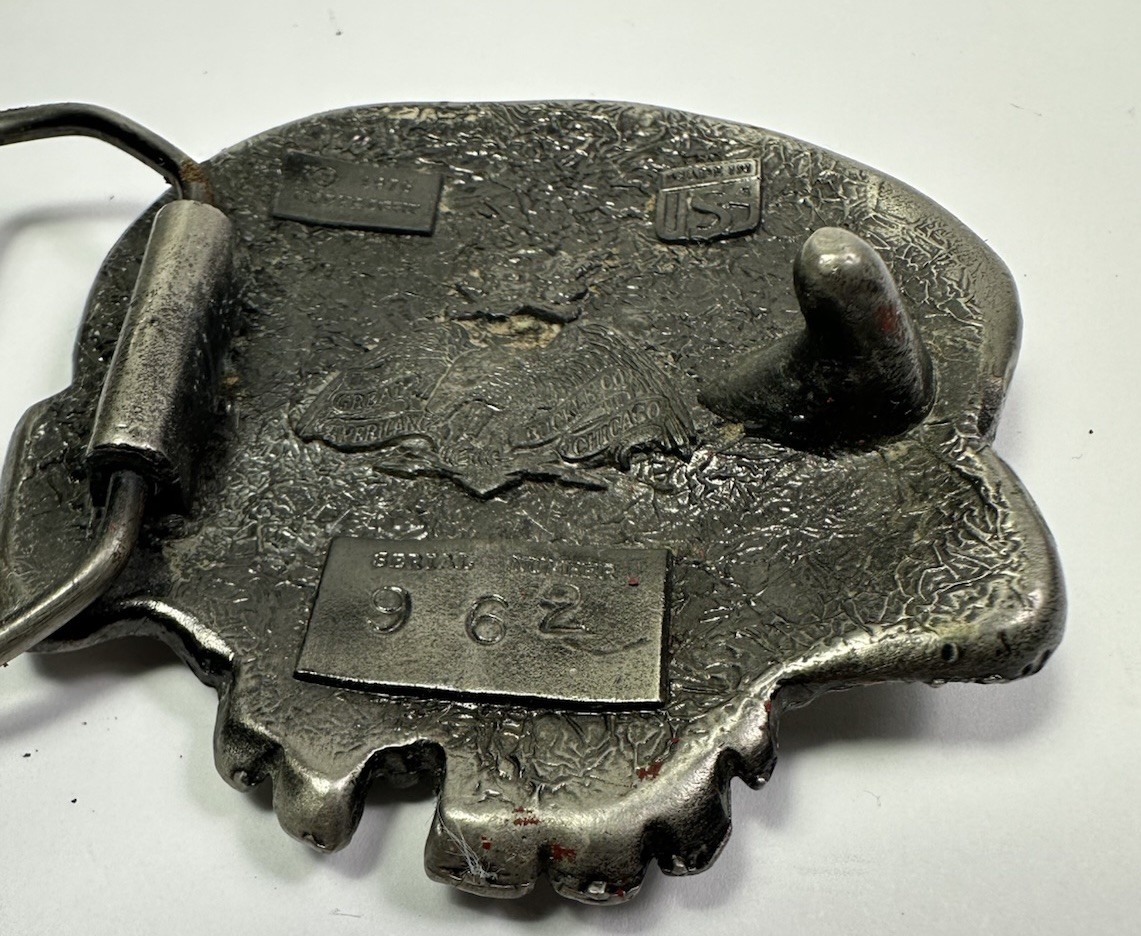Vintage 1976 Skull Head Belt Buckle Great American Buckle Company
