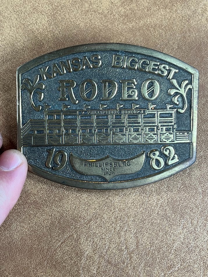 1982 Kansas&rsquo; Biggest Rodeo Phillipsburg Kansas Brass Belt Buckle Sample