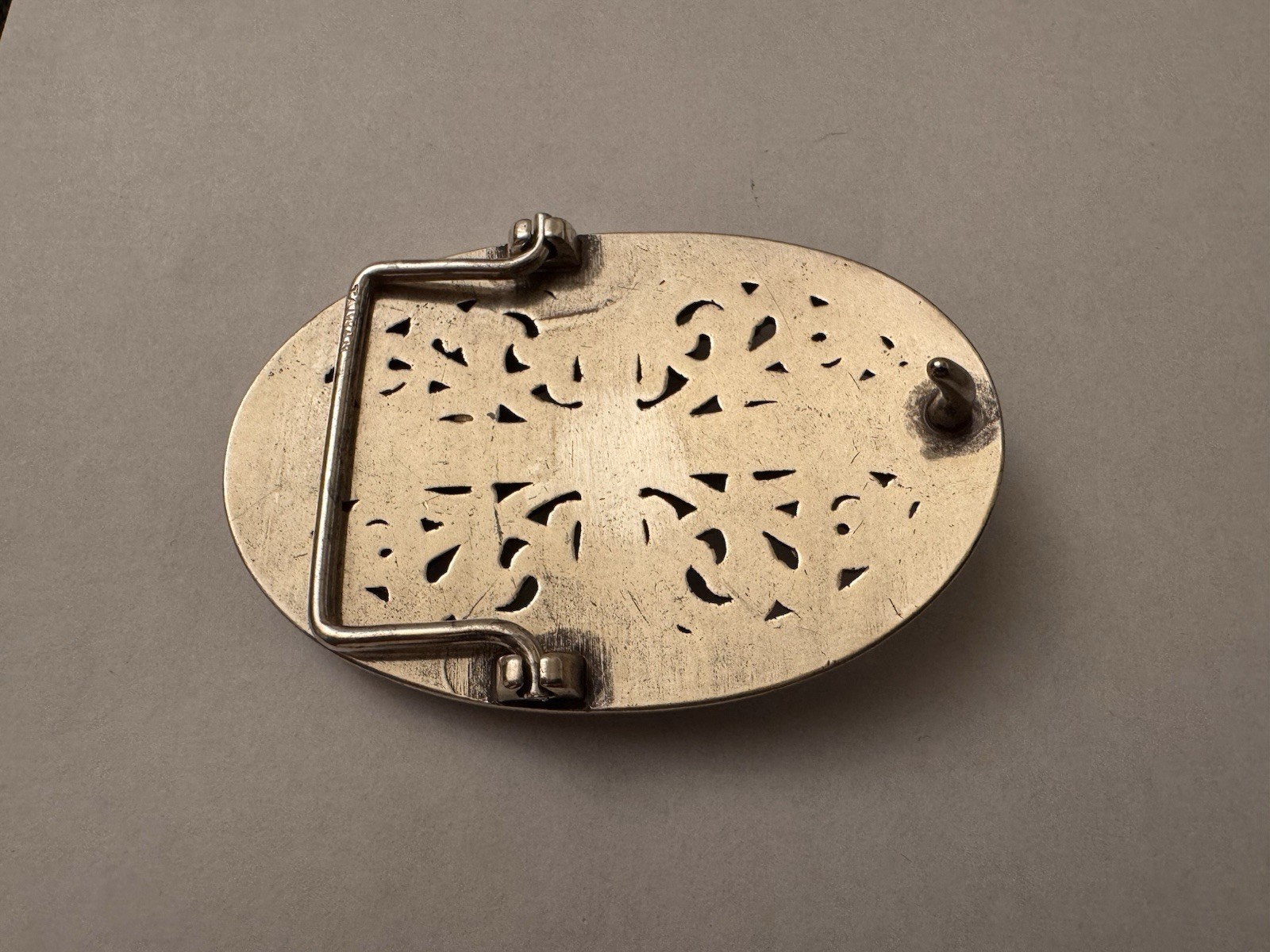 90s Silver tone Oval Cross Belt Buckle Gothic Western Solid Metal 1.5inch Buckle