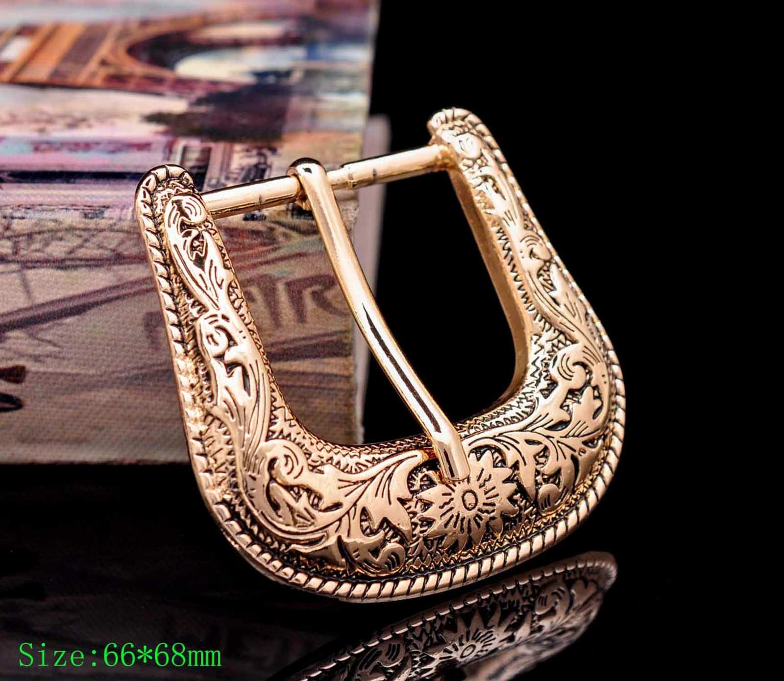 Gold Western Floral Engraved Cowboy Belt Buckle Three Piece Set Unisex 1-1/2&Prime;