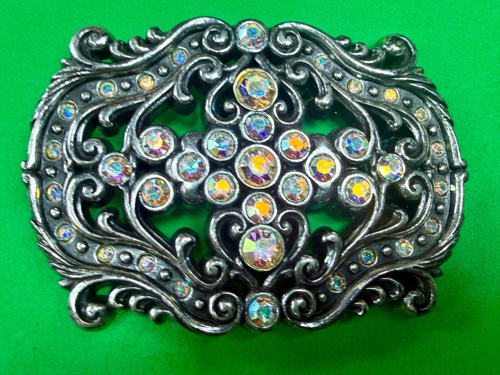 Victorian Style Multi-Color Rhinestone Jeweled See-Trough Ladies Belt Buckle