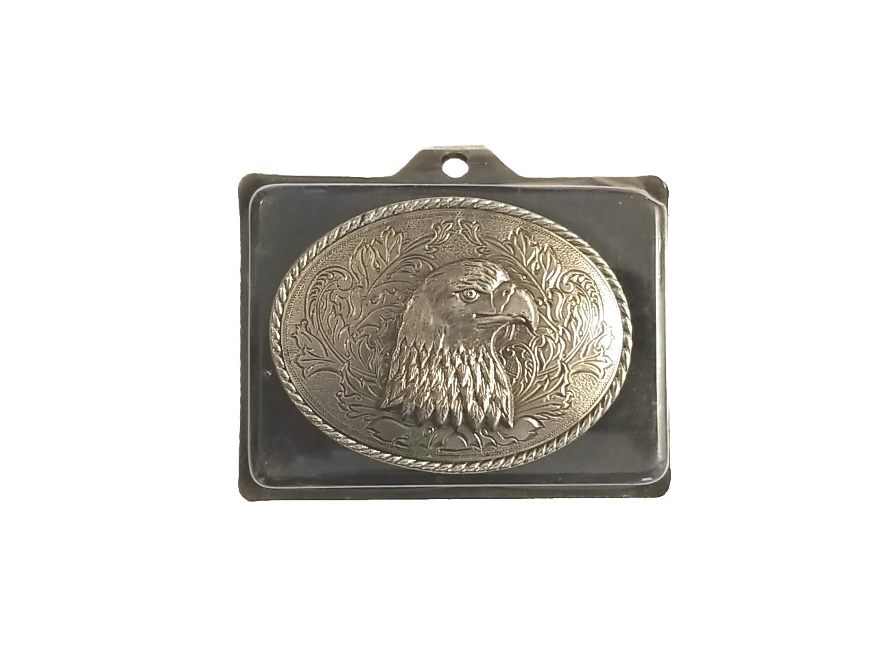 EAGLE HEAD Belt BUCKLE 3 5/8&Prime;x2 3/4&Prime; Silver Metal w Rope Edge Western/Biker/USA