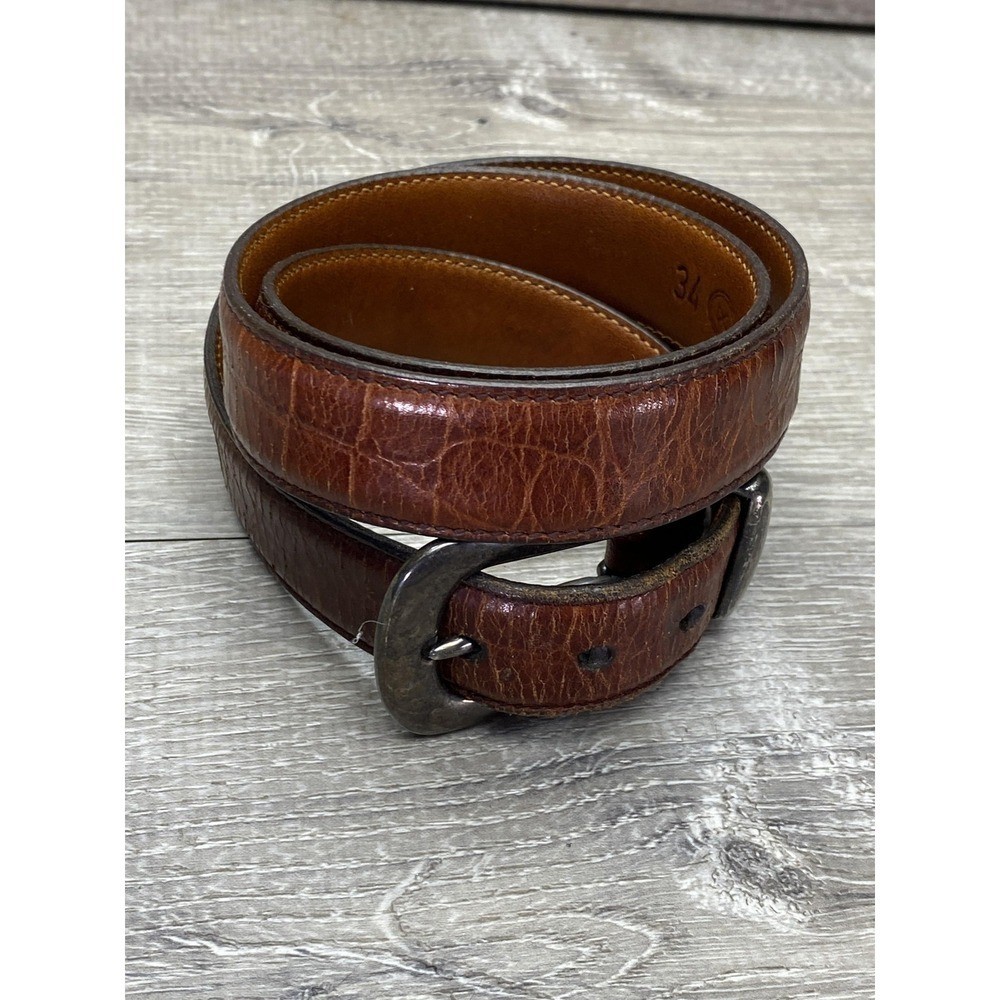 Trafalgar Kango Calf Belt Mens 34 Brown Leather Handmade USA Dress Buckle