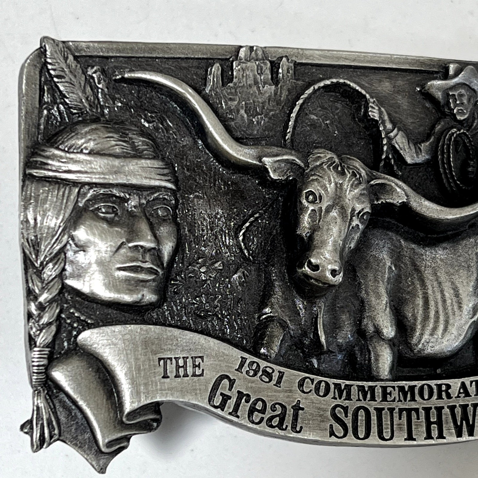 VTG Arroyo Grande Buckle Co Metal Commemorative Great Southwest Belt Buckle 2&Prime;