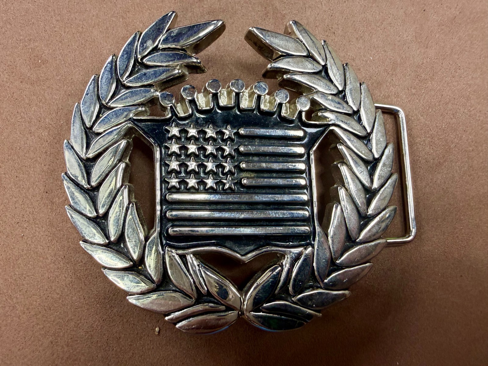 Famous Stars & Stripes Cadillac Crown Logo Olive Branch Silver Color Belt Buckle