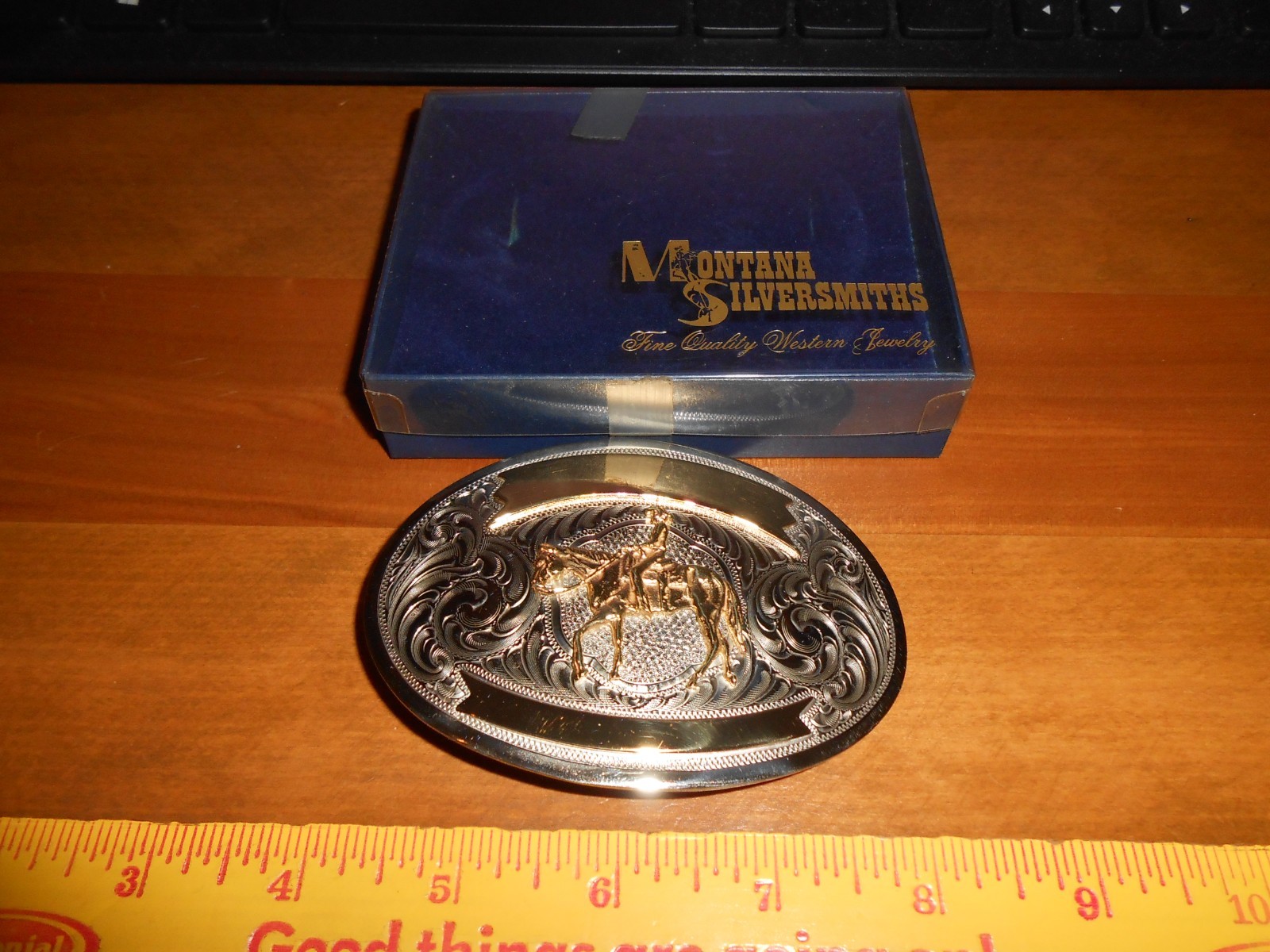 Montana Silversmiths Cowboy On Horse Belt Buckle Silver Gold Western New In Box