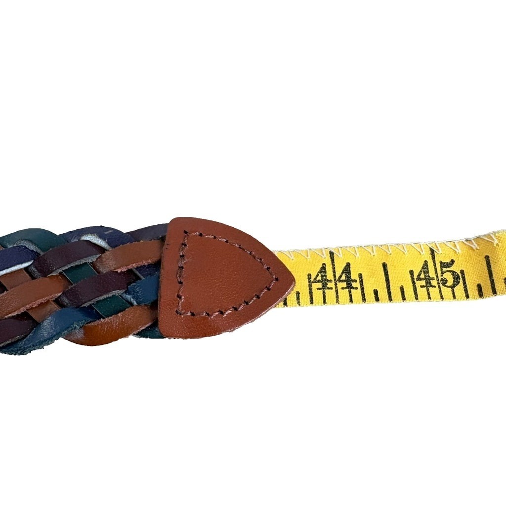 braided leather belt 1&Prime; brown/navy gold tone buckle XL (44&Prime;)