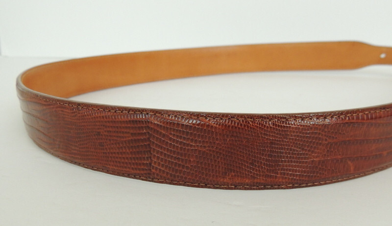Chacon Sterling Buckle Genuine Lizard Belt Made In USA Mens 36 Marked Sterling
