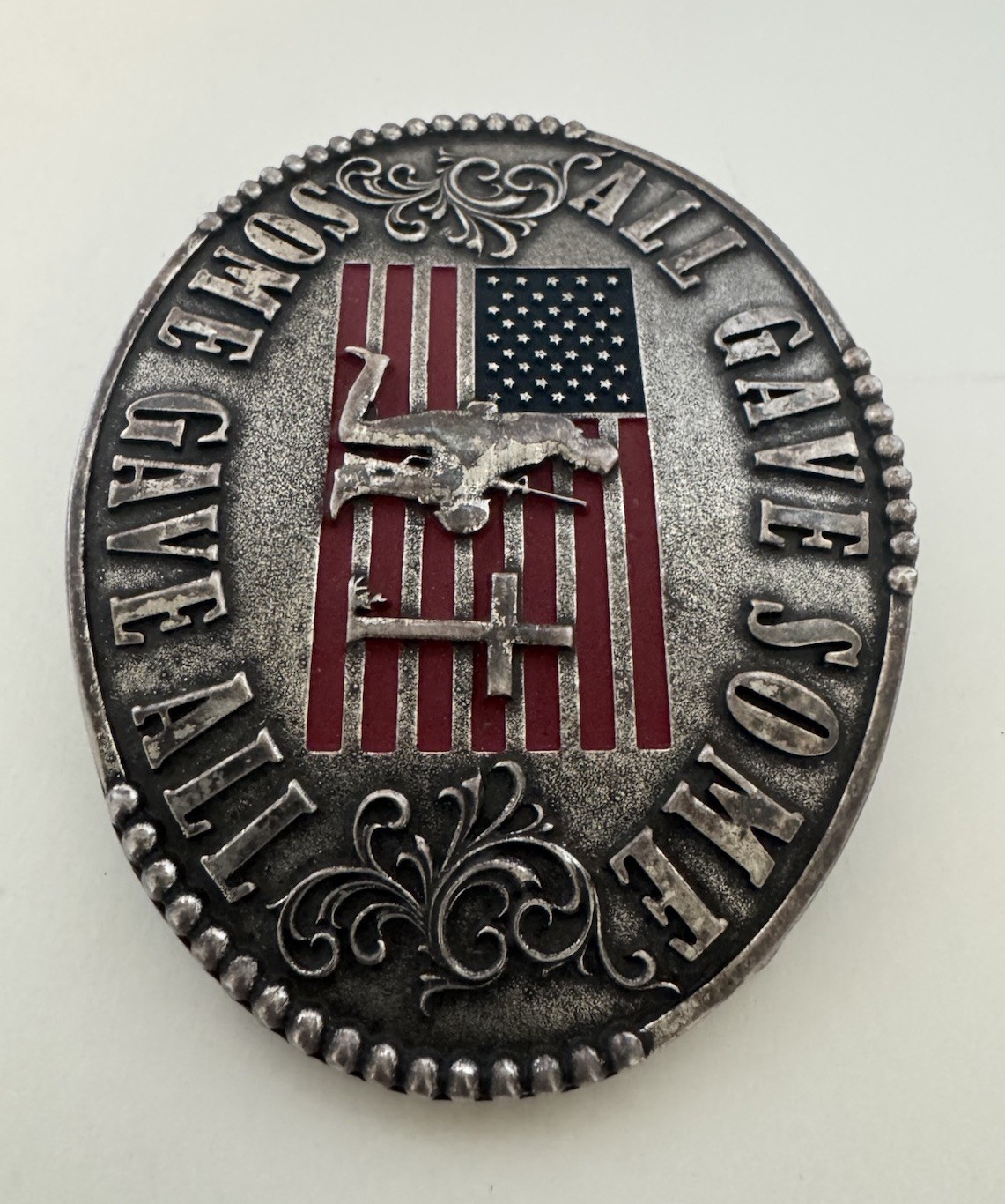 Silver Belt Buckle Cody James Men&rsquo;s Flag Patriotic Military Memorial Oval Large