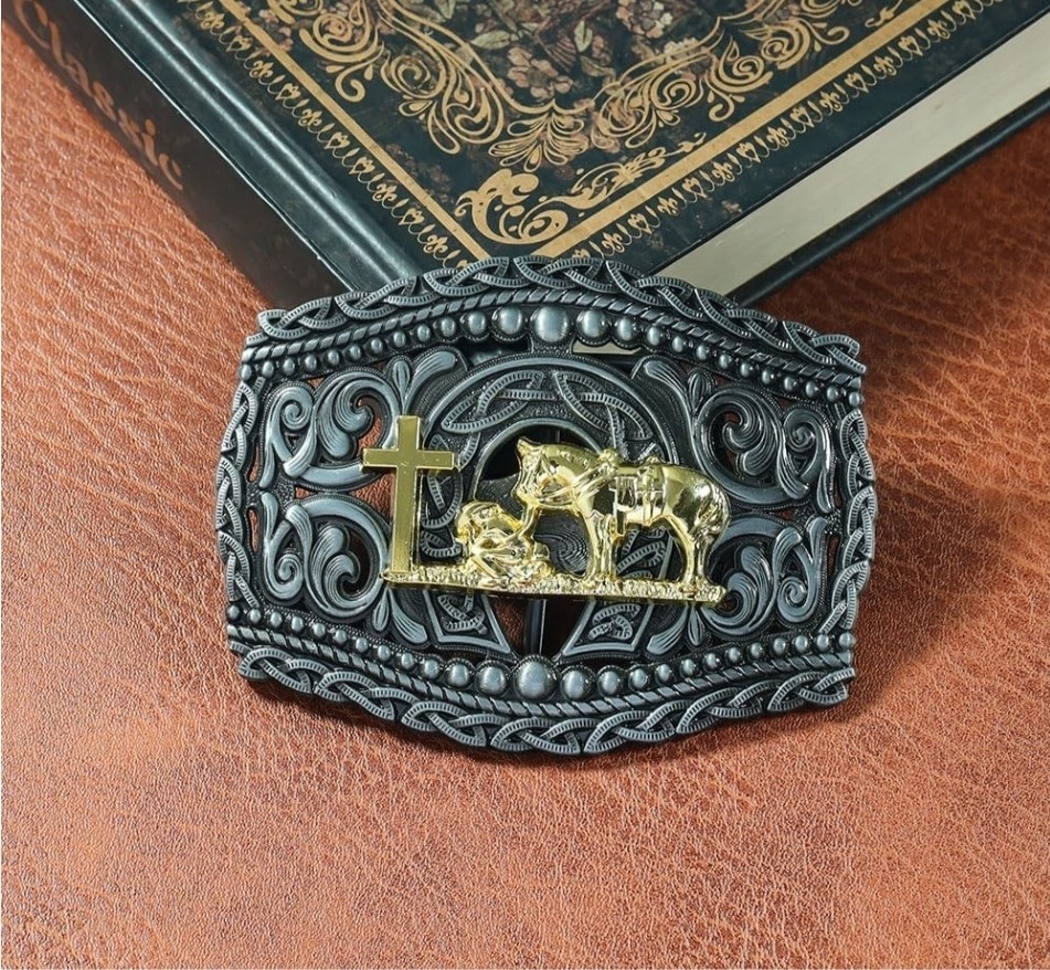 Western Cowboy Belt Buckle for Men Praying Cowboy Cross Religious Faith