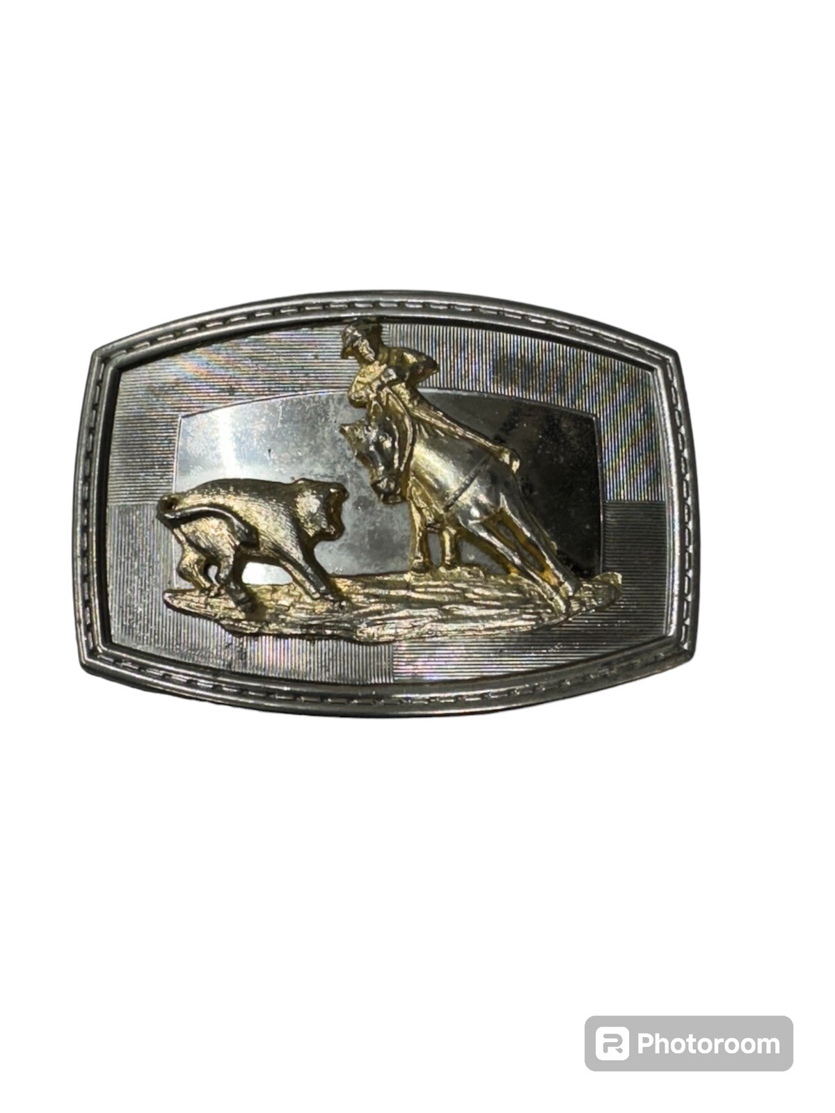 Belt Buckle Mens Cowboy Horse Steer Tri Color