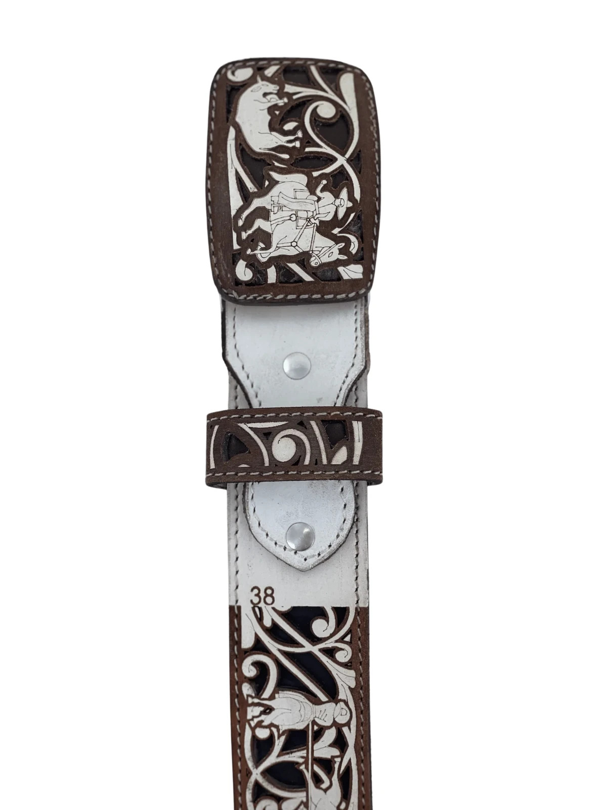 Suerte Charra Brown White Chiseled Charro Leather Belt 2&Prime; Mens Unisex Western