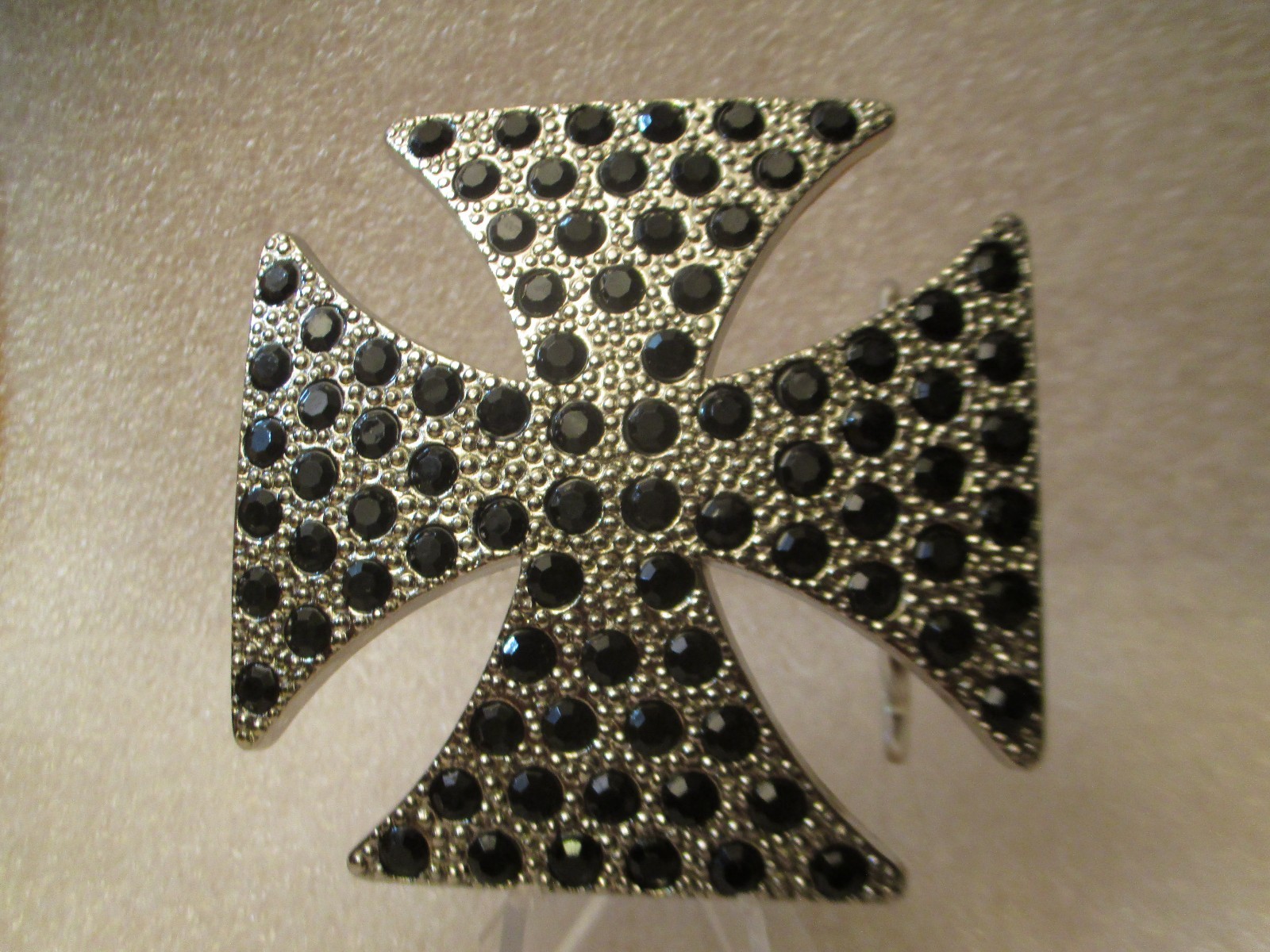 NEW RHINESTONE EMBELLISHED IRON CROSS BELT BUCKLE 3 X 3 VIC-THOR1