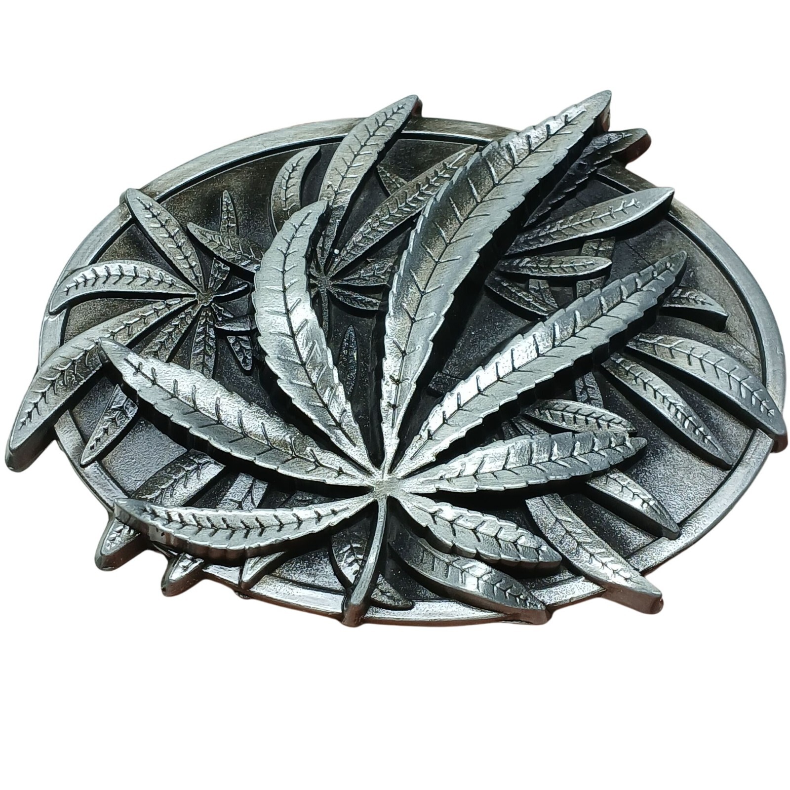 Marijuana Leaf Belt Buckle 3D Metal Design 3.5&Prime; Wide Pewter Color #M-14