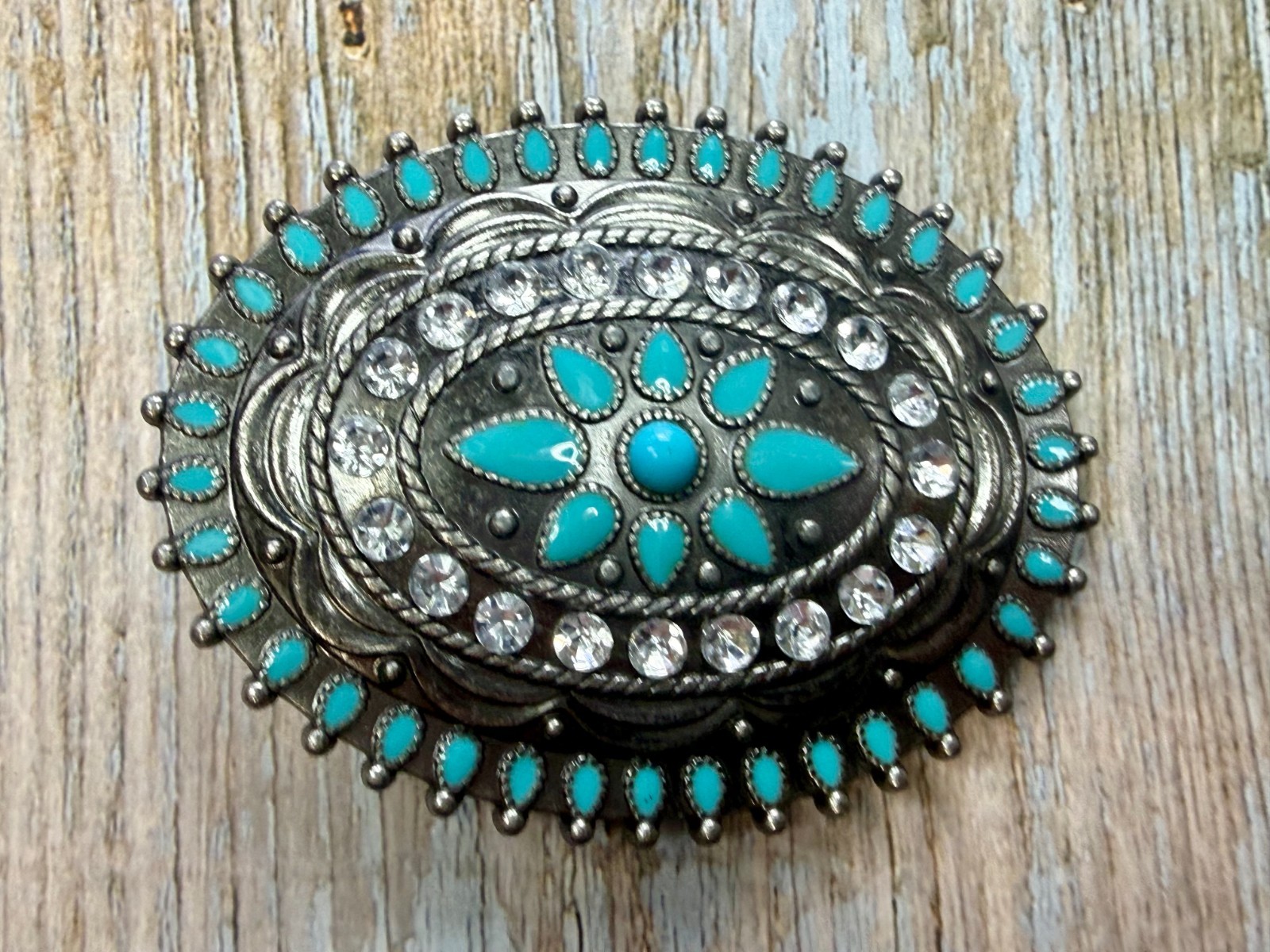 Southwestern Flower Turquoise Enamel Western Cowboys Cowgirls Belt Buckle