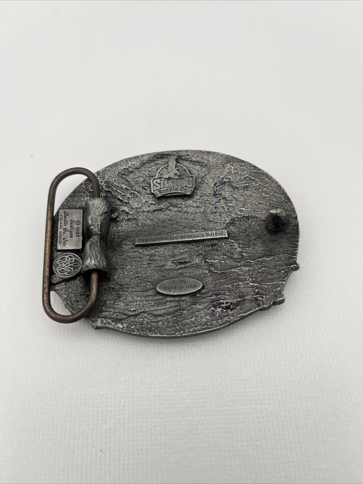 FIRE FIGHTER Belt Buckle Fire Dept. Siskiyou 1991 America&rsquo;s Heroes Used Guc
