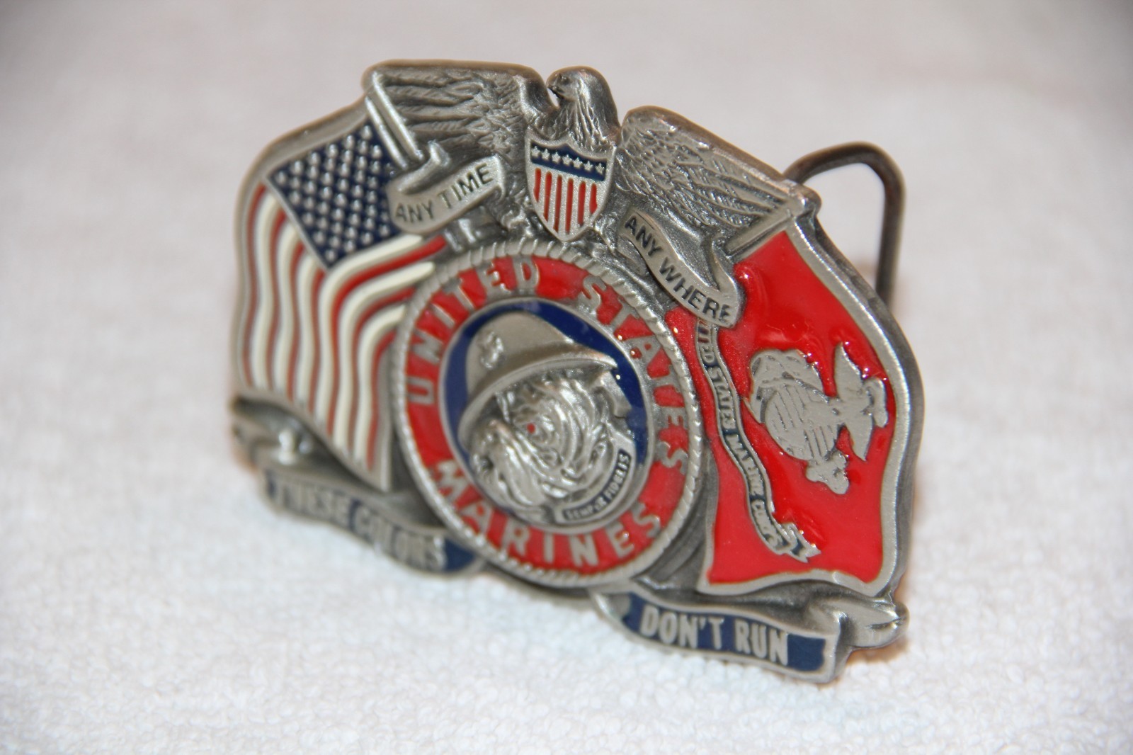 1991 US MARINES « These Colors Don&rsquo;t Run » Pewter Belt Buckle by Great American