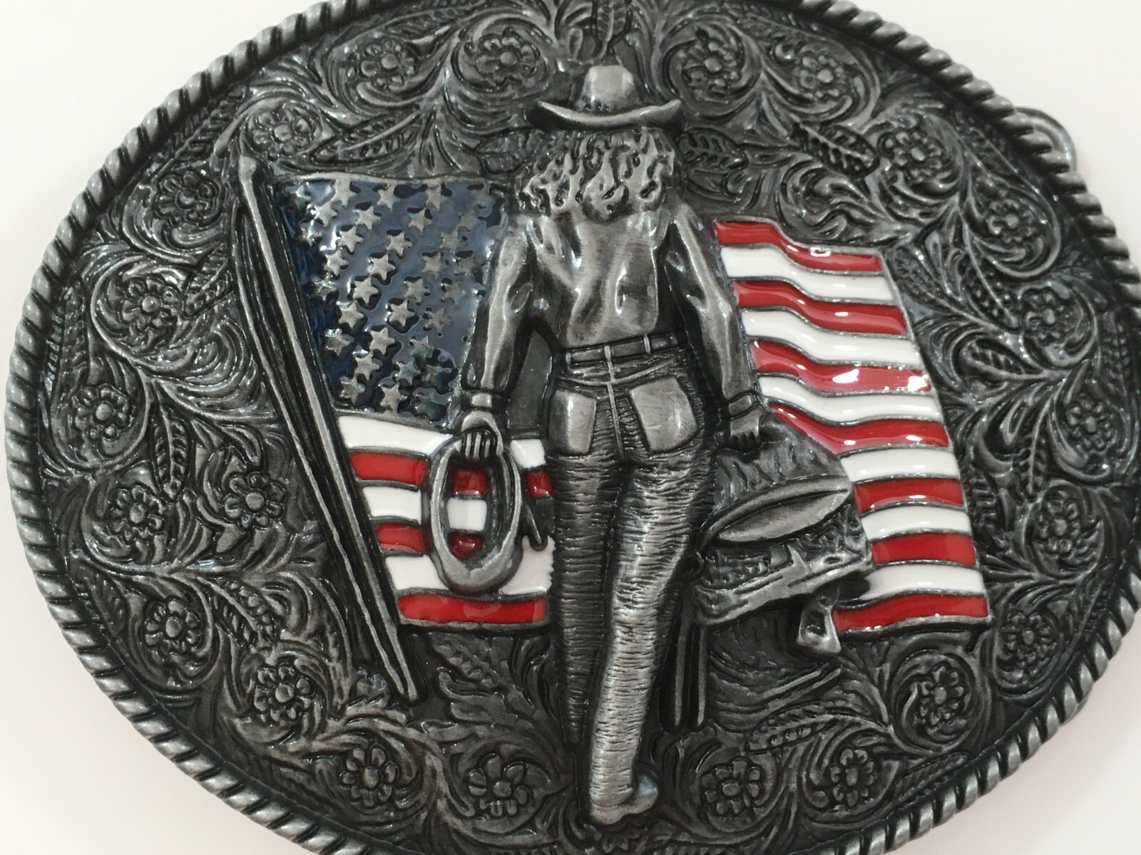 Cowgirl Belt Buckle American West Cow Girl USA Flag