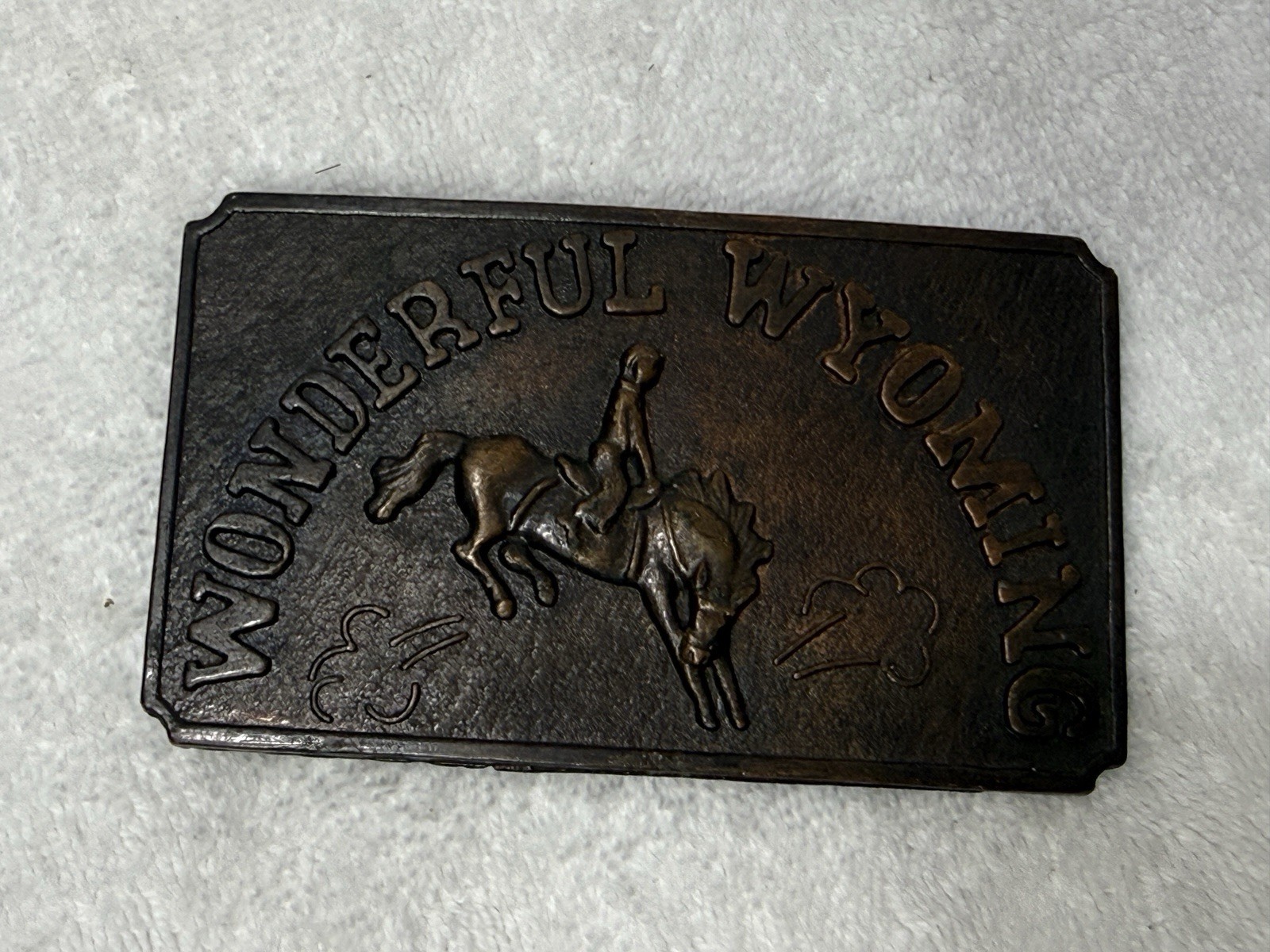 Vintage Wonderful Wyoming Belt Buckle Cowboy On 4”Bucking Bronco (s5)