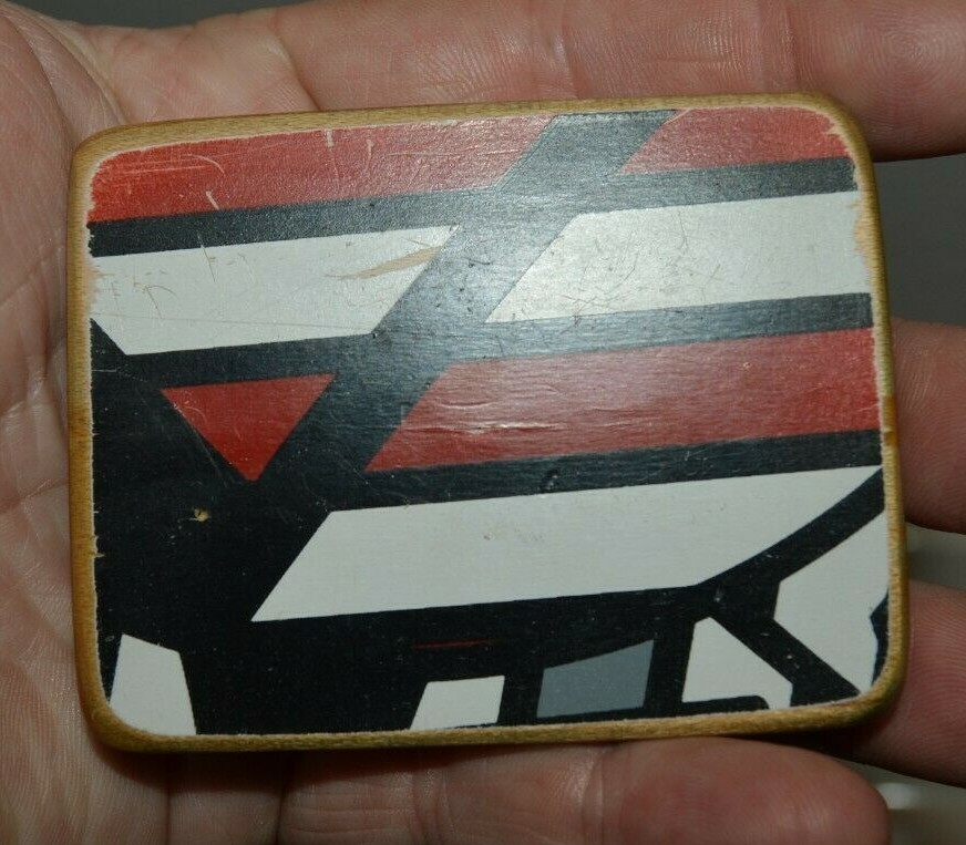 Wooden Handmade Red Black White Skateboard Deck Recycled Skater Belt Buckle