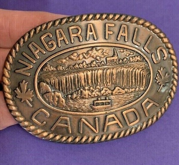 VTG COPPER TONE NIAGARA FALLS BELT BUCKLE CANADA SOUVENIR METAL waterfalls EUC!