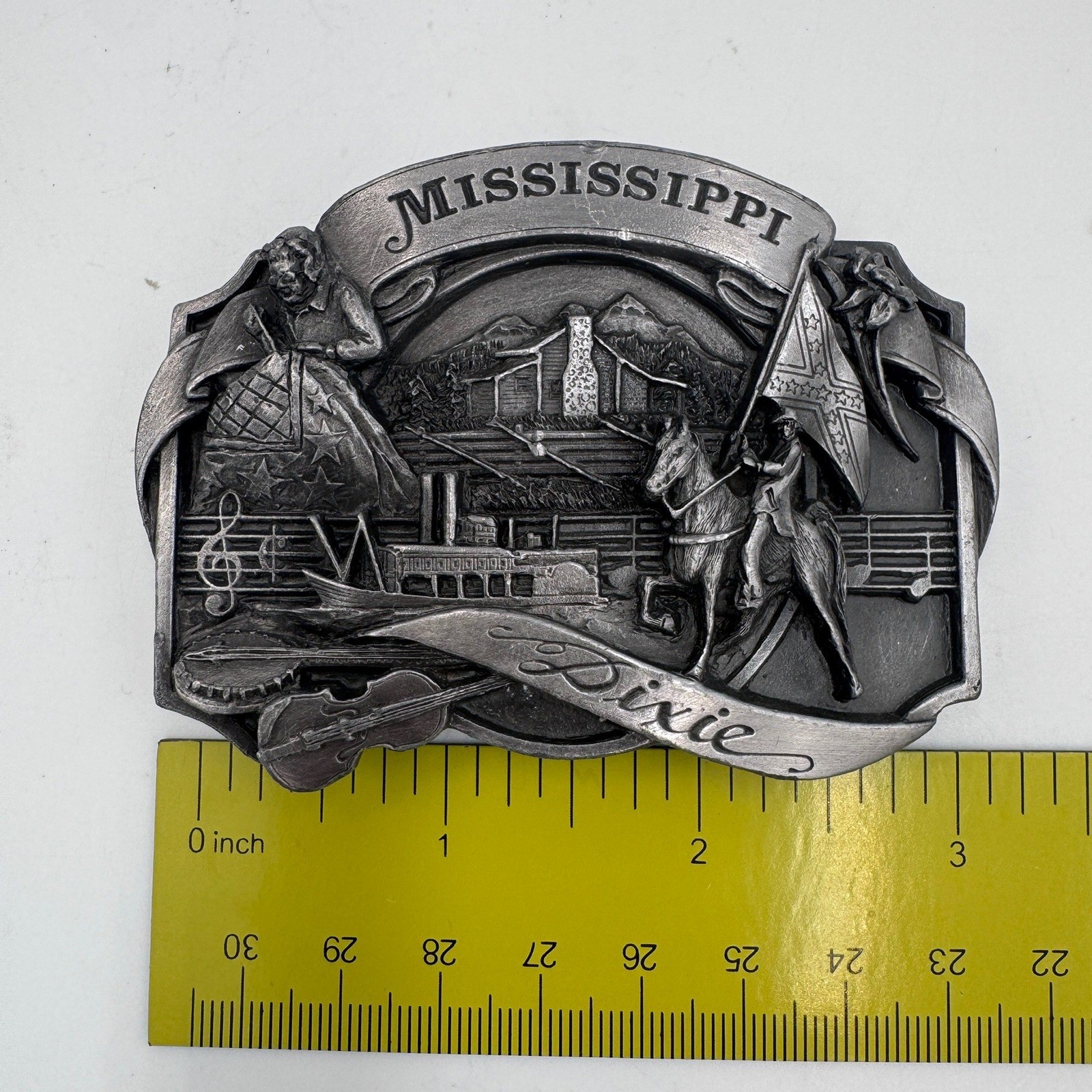 Vintage 1986 Siskiyou Mississippi Dixie Belt Buckle P55 Made in USA Pewter Tone