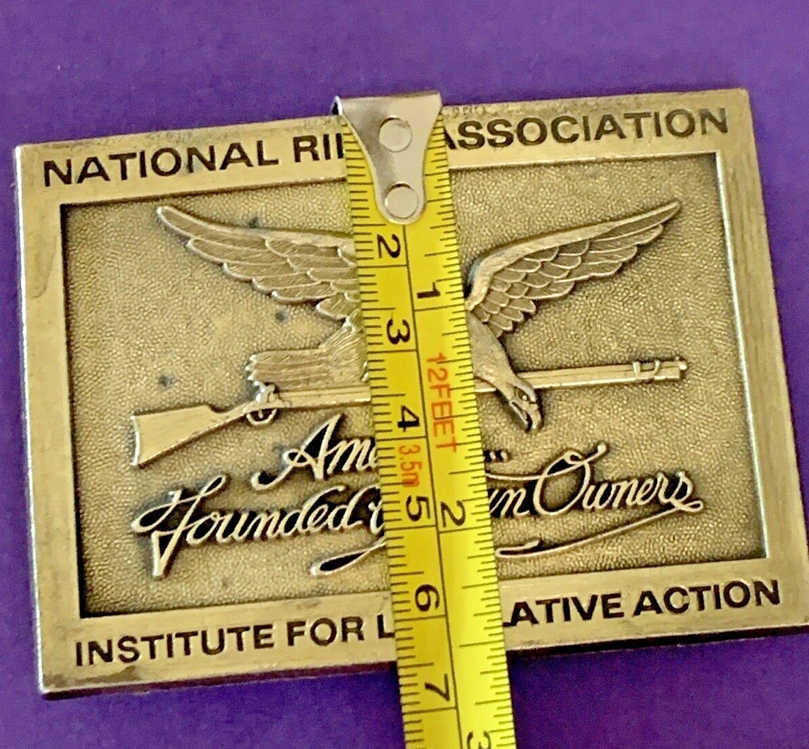 VINTAGE National Rifle Association NRA Brass Belt Buckle Gun Owners Shotgun EUC!