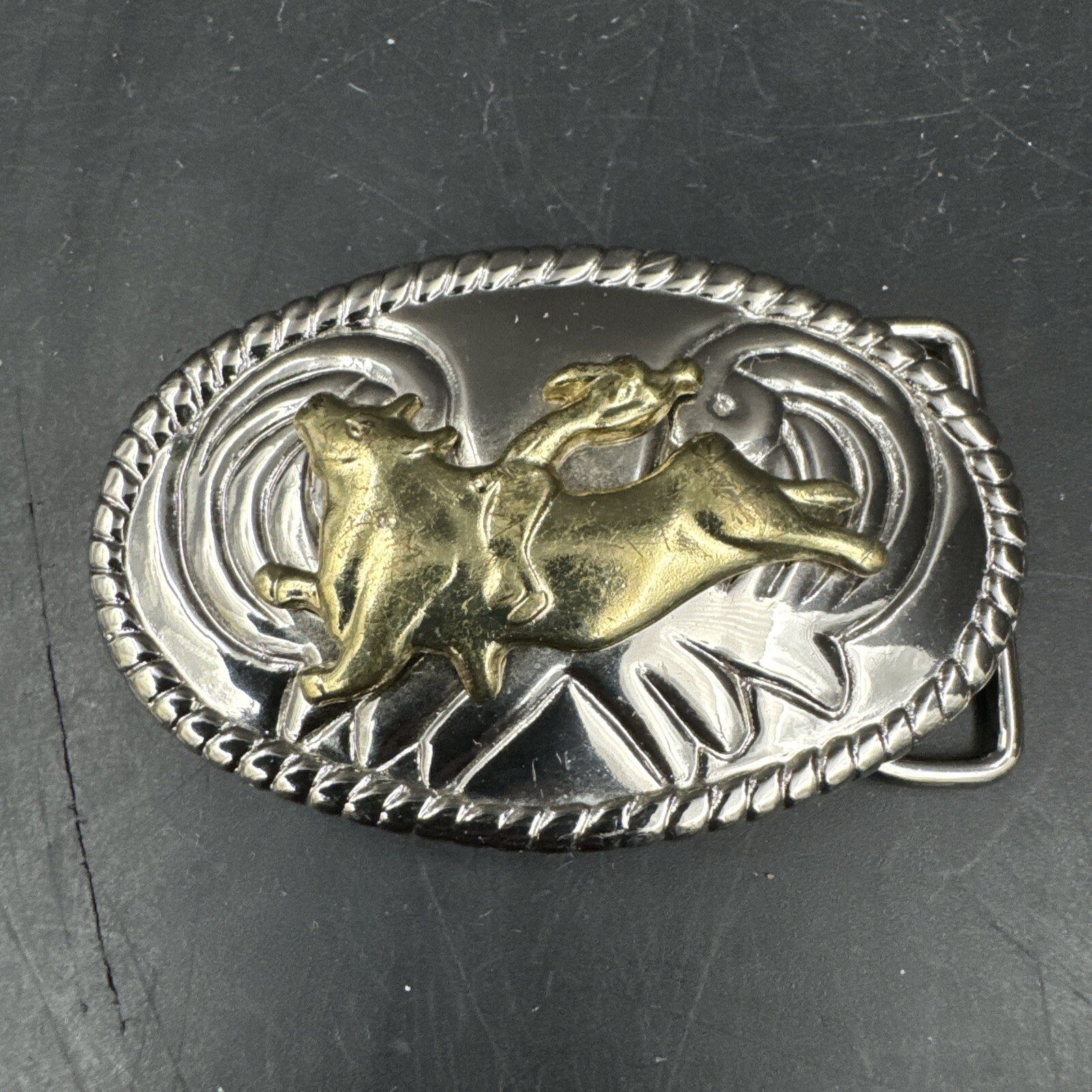 Rodeo Cowboy Bull Rider Riding Silver Gold tone 3&Prime; Mens Womens Belt Buckle