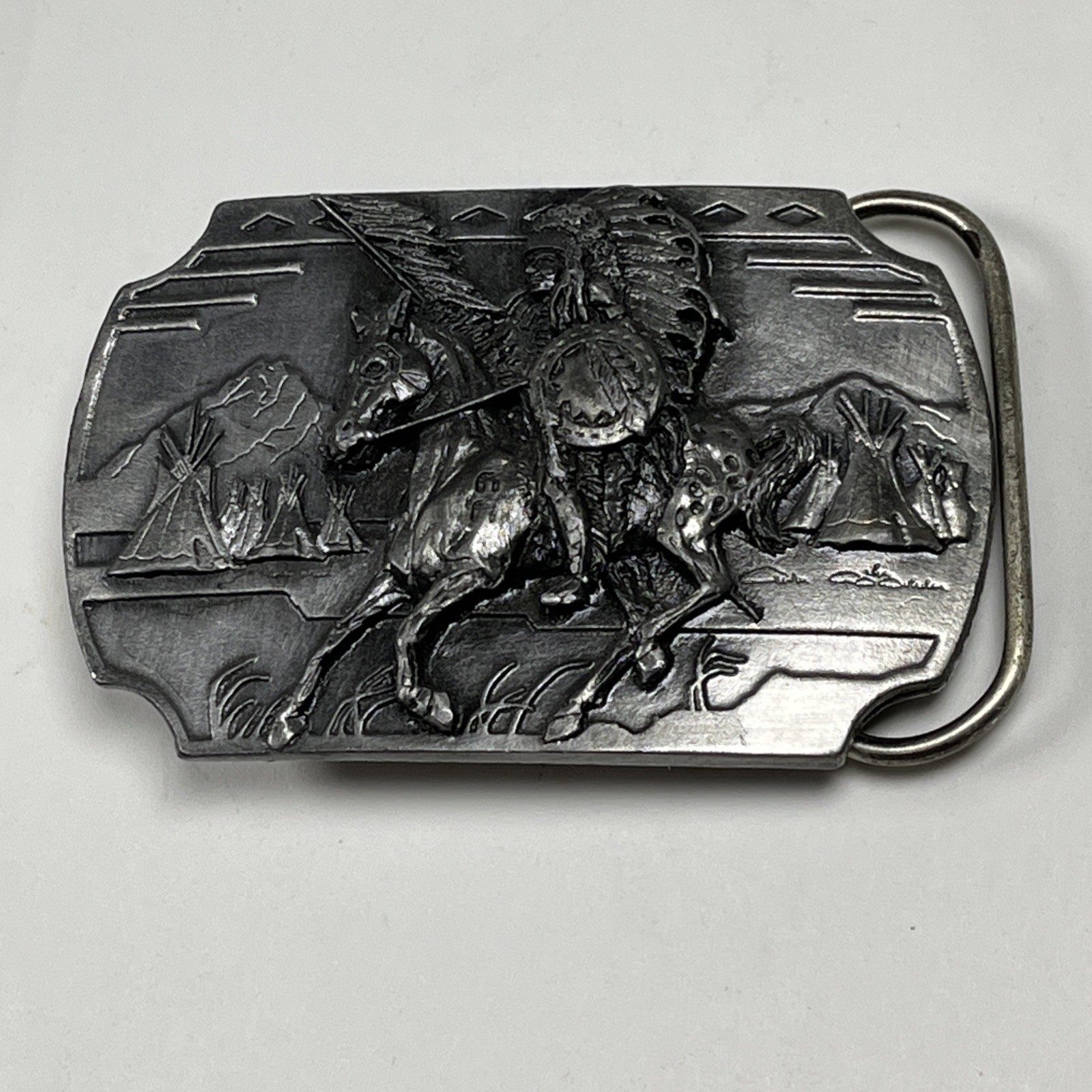 1991 Native American Crazy Horse Sioux Indian Chief Pewter Buckle Arroyo Grande