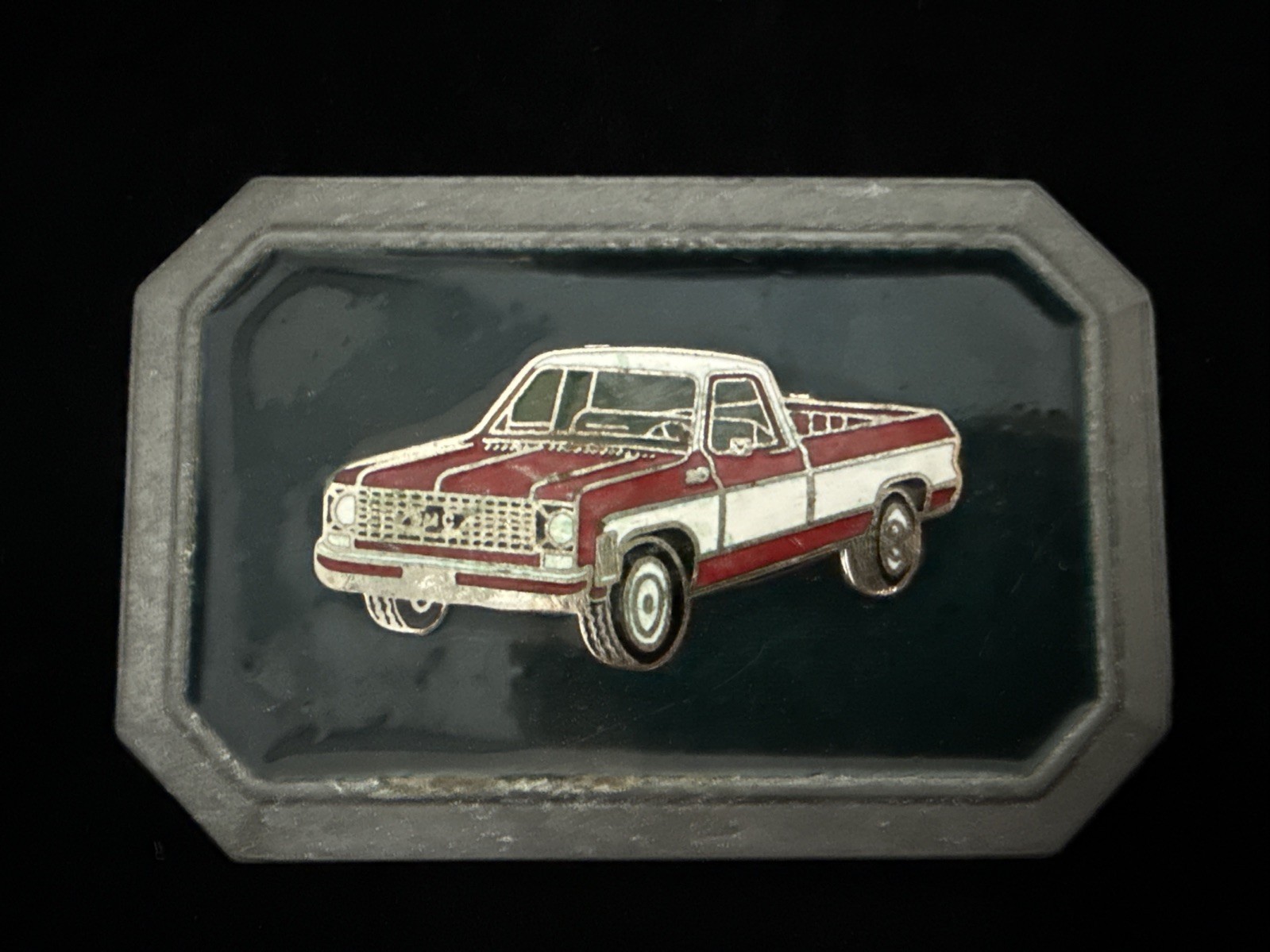 Vintage Enameled Red & White 70&rsquo;s GMC Pick Up Truck Belt Buckle FREE SHIPPING