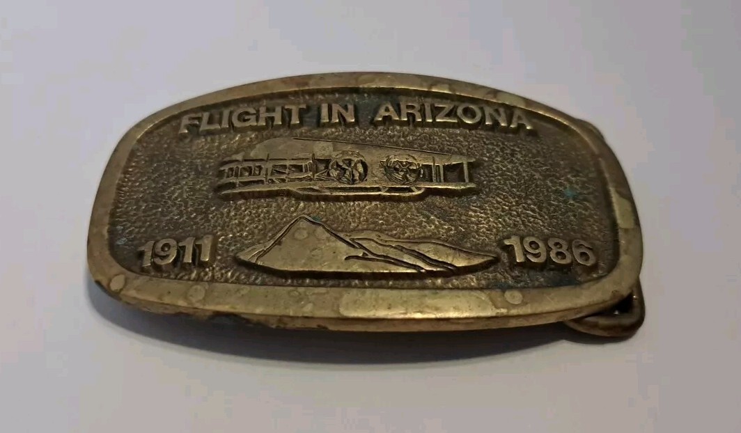 VINTAGE FLIGHT IN ARIZONA 1911-1986 BRASS BELT BUCKLE