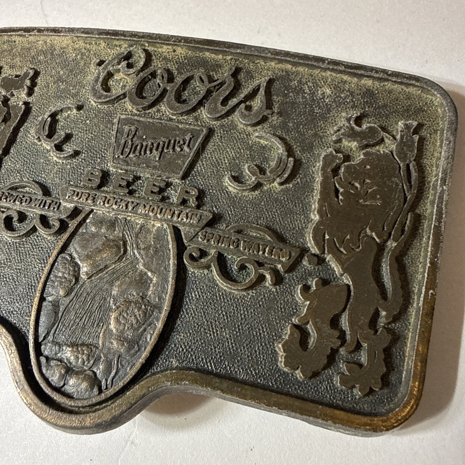 Vintage Coors Banquet Beer Belt Buckle Bottle Opener Made In USA 3.5” X 2.5”