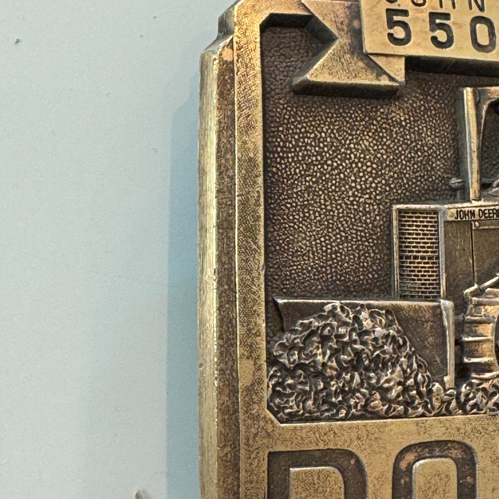 John Deere 550G TC Dozer Belt Buckle Vintage Brass Metal Bulldozer 1994