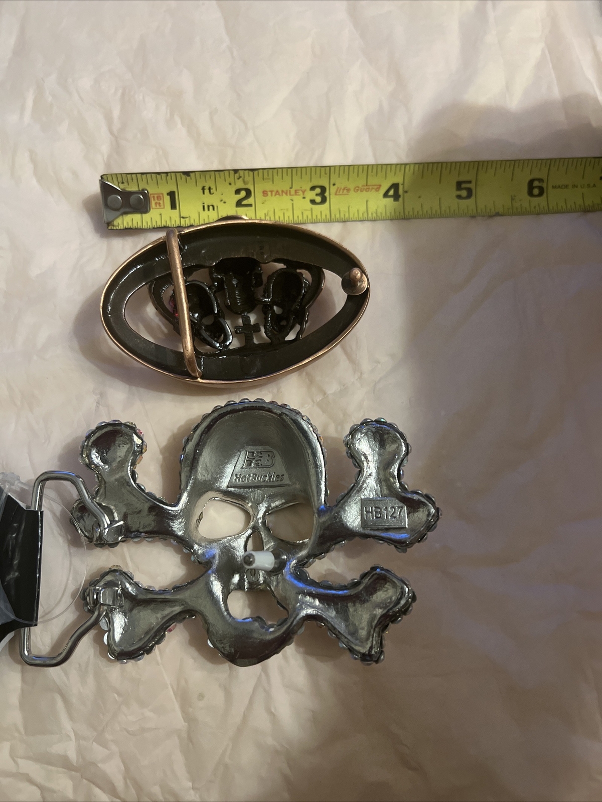 2 NEW Skull Belt Buckles Bling Crossbones Halloween Pirate Costume Goth
