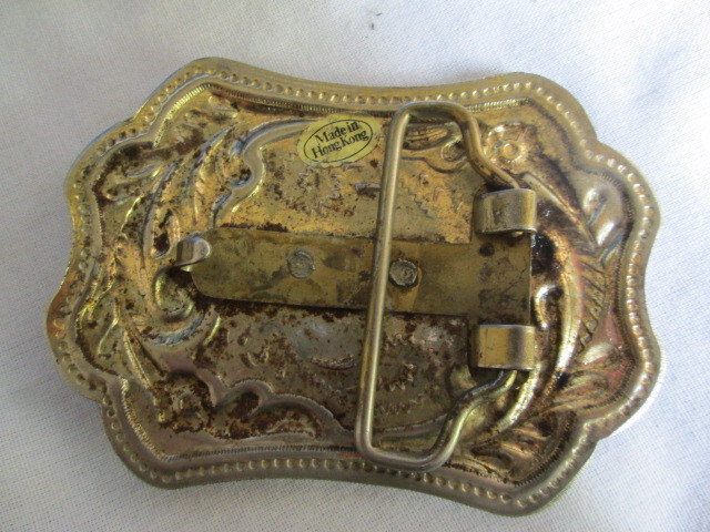 Horse Head Belt Buckle With Horseshoe Collar Silver Tone Vintage Hong Kong