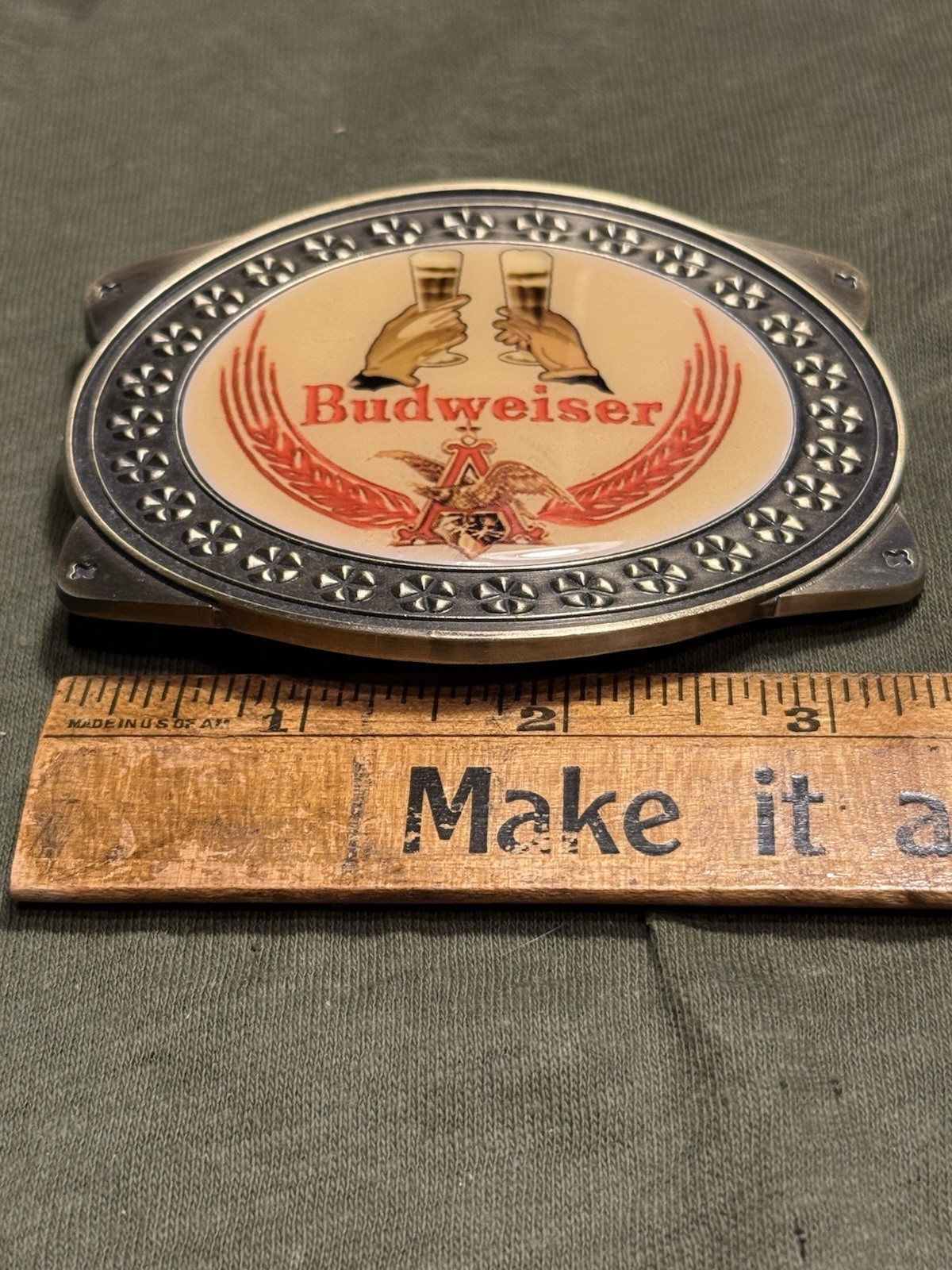 Vintage/undated Budweiser Beer belt buckle. 3.5&Prime; Wide.