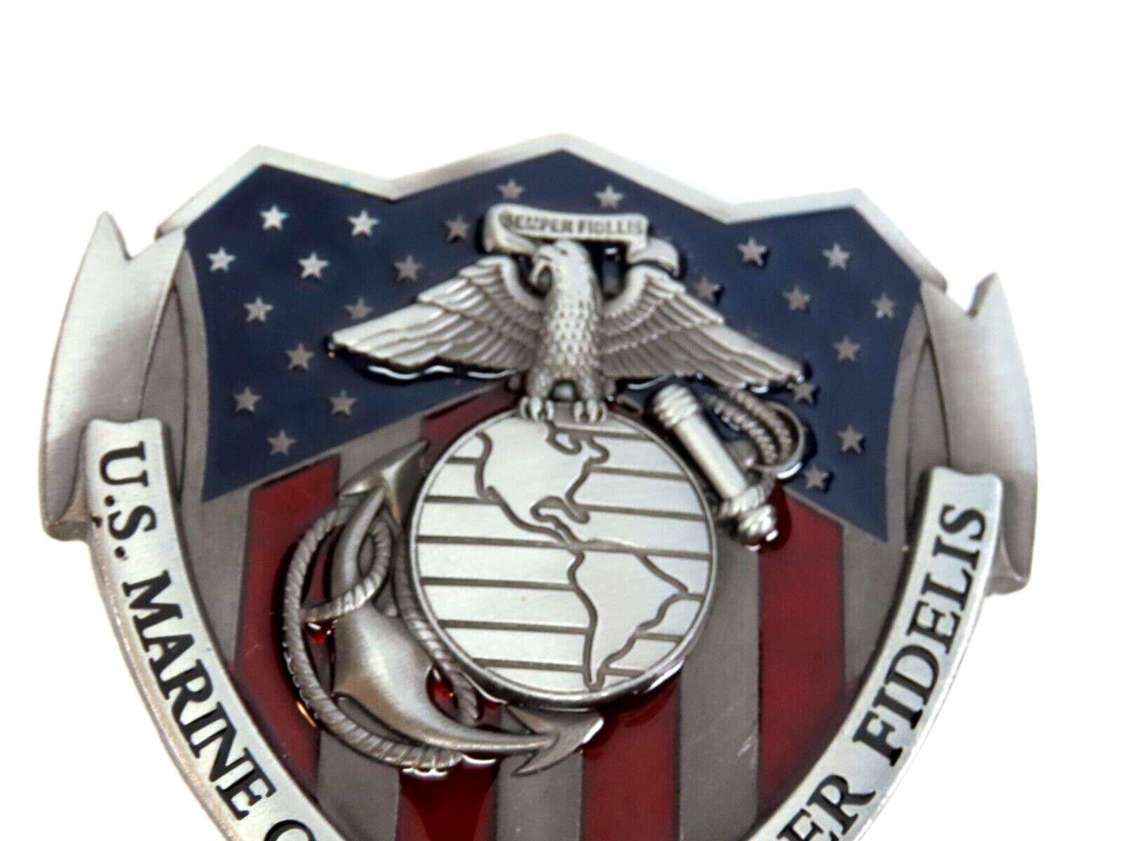 US Marine Corps Semper Fidelis Metal Enameled 3D Belt Buckle
