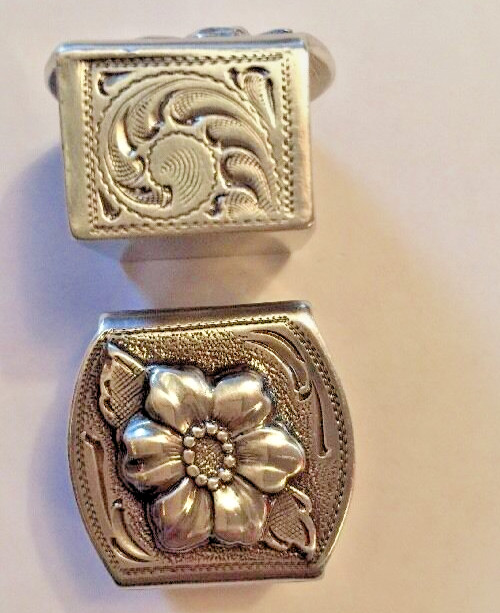 Western Rodeo Floral Silver Engraved 2 pieces Belt Keepers 1&Prime; Belt