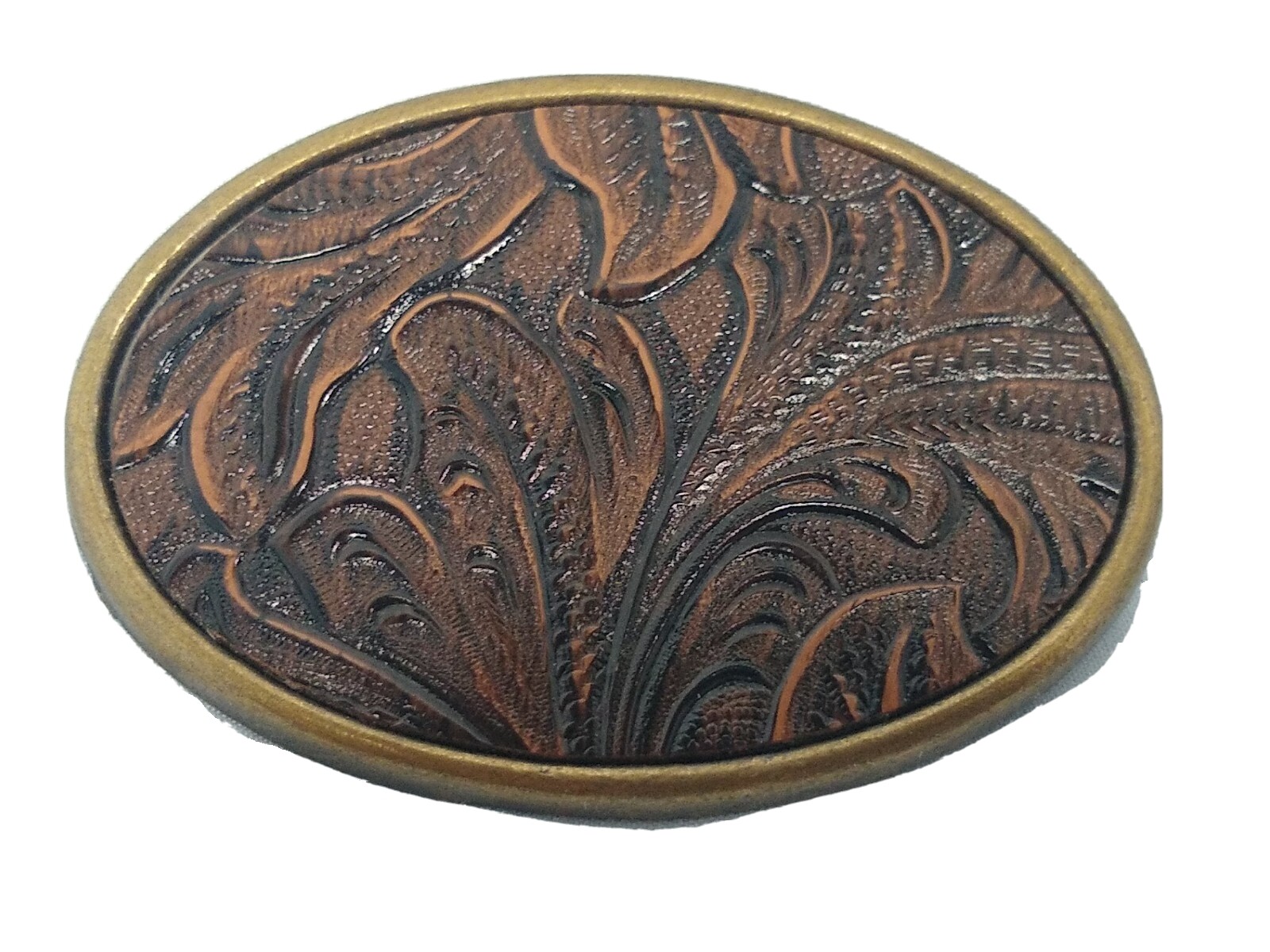Oden Leaf Pattern USA Made 2 3/4 X 2 inches Belt Buckle in Box