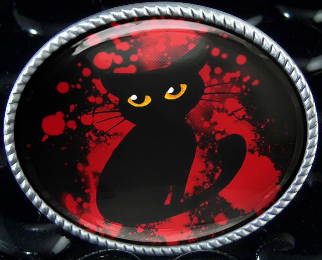 Black Cat Glowing Eyes Horror Halloween Handmade Artisan Belt Buckle