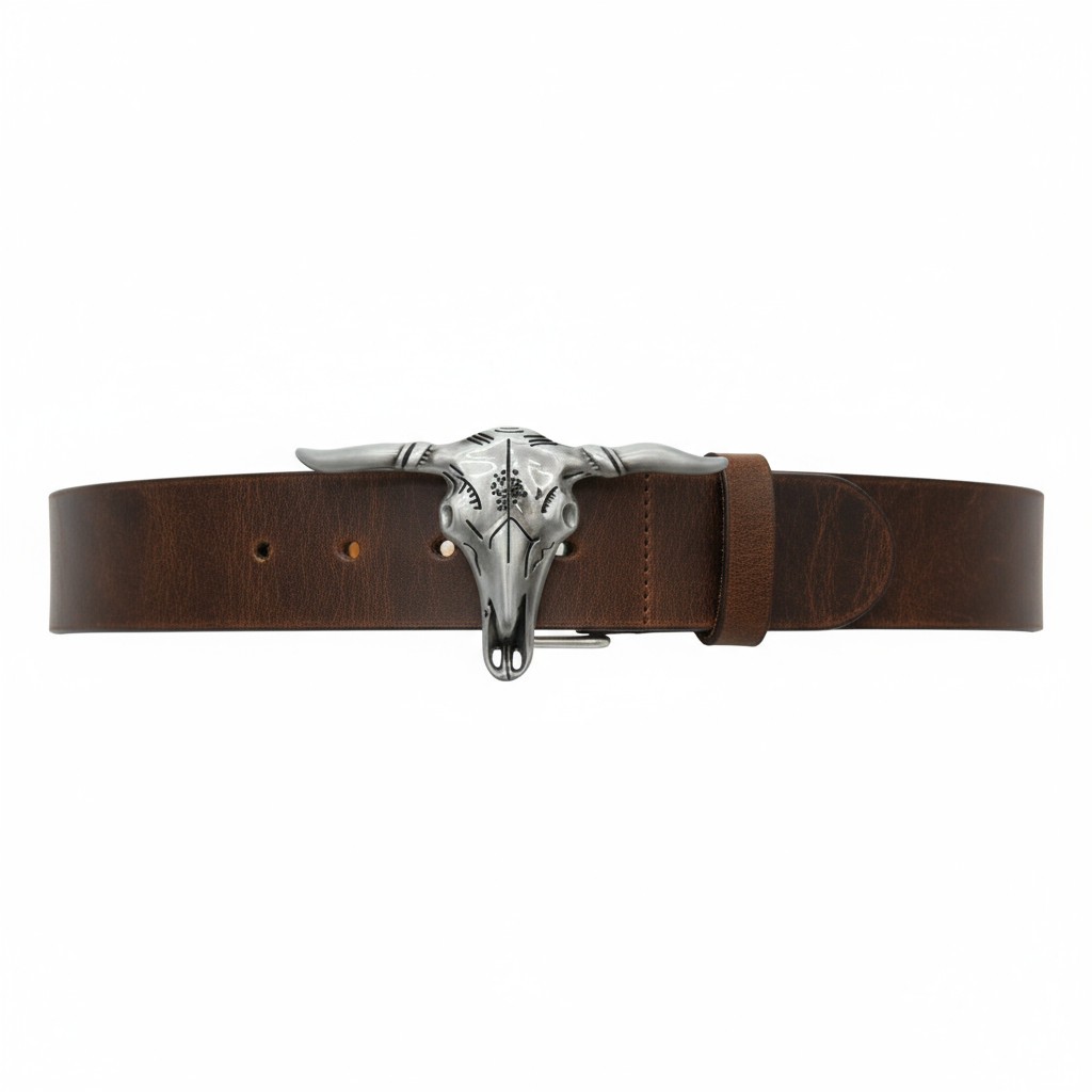 Men Western Silver Metal Belt Buckle Long Horn Texas Cow Bull Skull Accessory