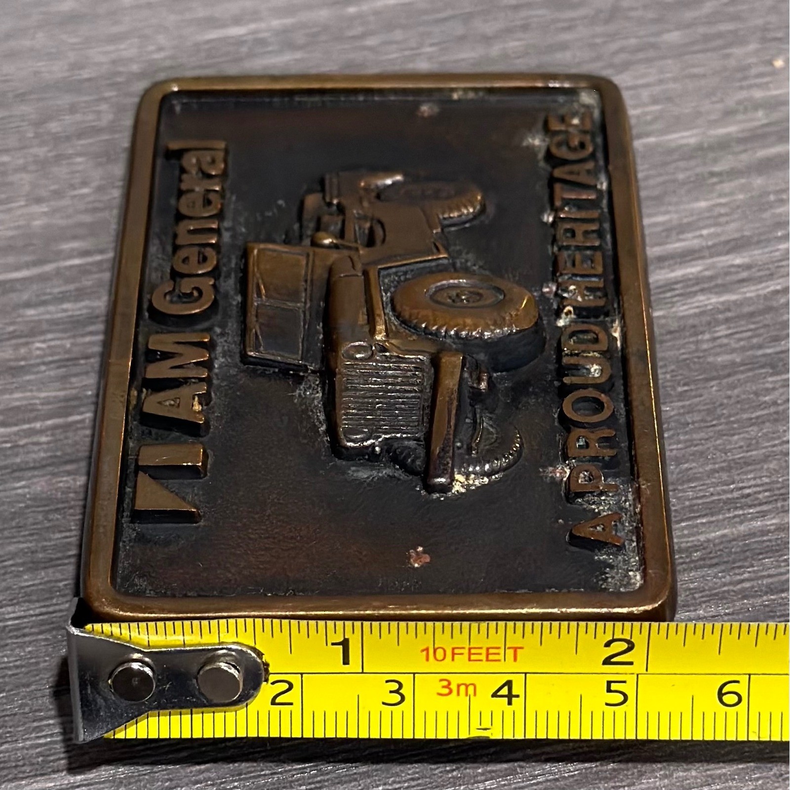Vintage 1978 AM General Jeep Belt Buckle Solid Brass BTS Made in USA Heritage