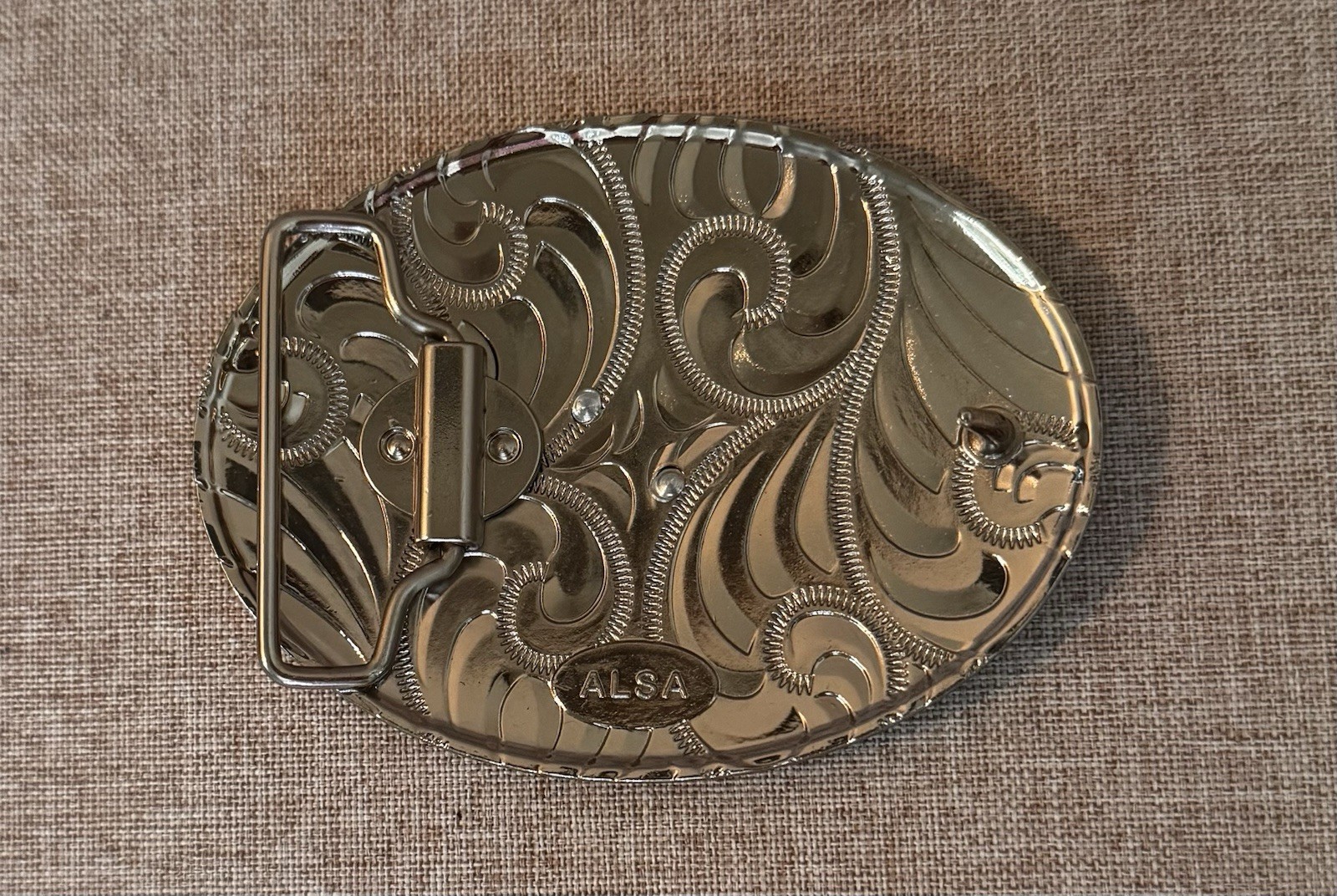 ALSA SILVER & Gold tone OVAL STANDING ROOSTER Belt Buckle